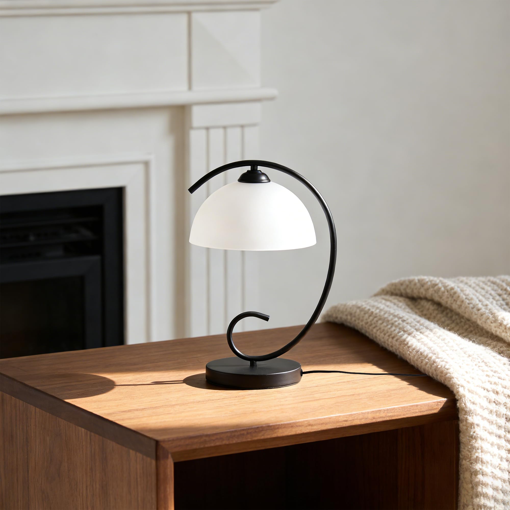 Alighting Tischlampe Schwarz mit Glas Lampenschirm | Vintage Tischleuchte 44,5 cm, Elegante Nachttischlampe für Schlafzimmer Wohnzimmer Beistelltisch, E27(ohne Leuchtmittel)
