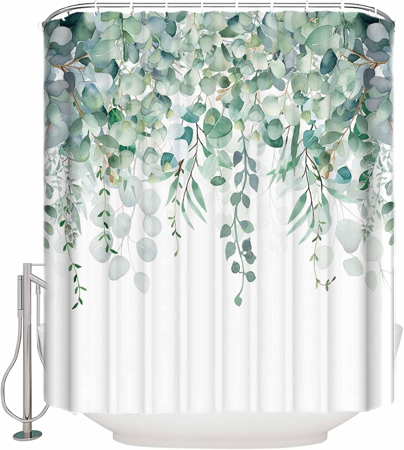 Double Love Eucalyptus Sage Green Bathroom Curtain 72 Inch Shower Curtain with Hooks, Waterproof Polyester Bath Curtain Washable Bathtub Curtain Vintage Spring Summer Plant Leaves 72''x 72''