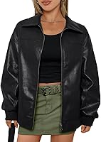 AUTOMET Women's Oversized Faux Leather Jacket Zip-Up Bomber Coat Fall Winter Trendy Outfits