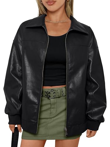 AUTOMET Womens Oversized Leather Jackets Zip Up Coats Faux Motorcycle Bomber Outfits Fall Trendy Fashion Winter Clothes 2026