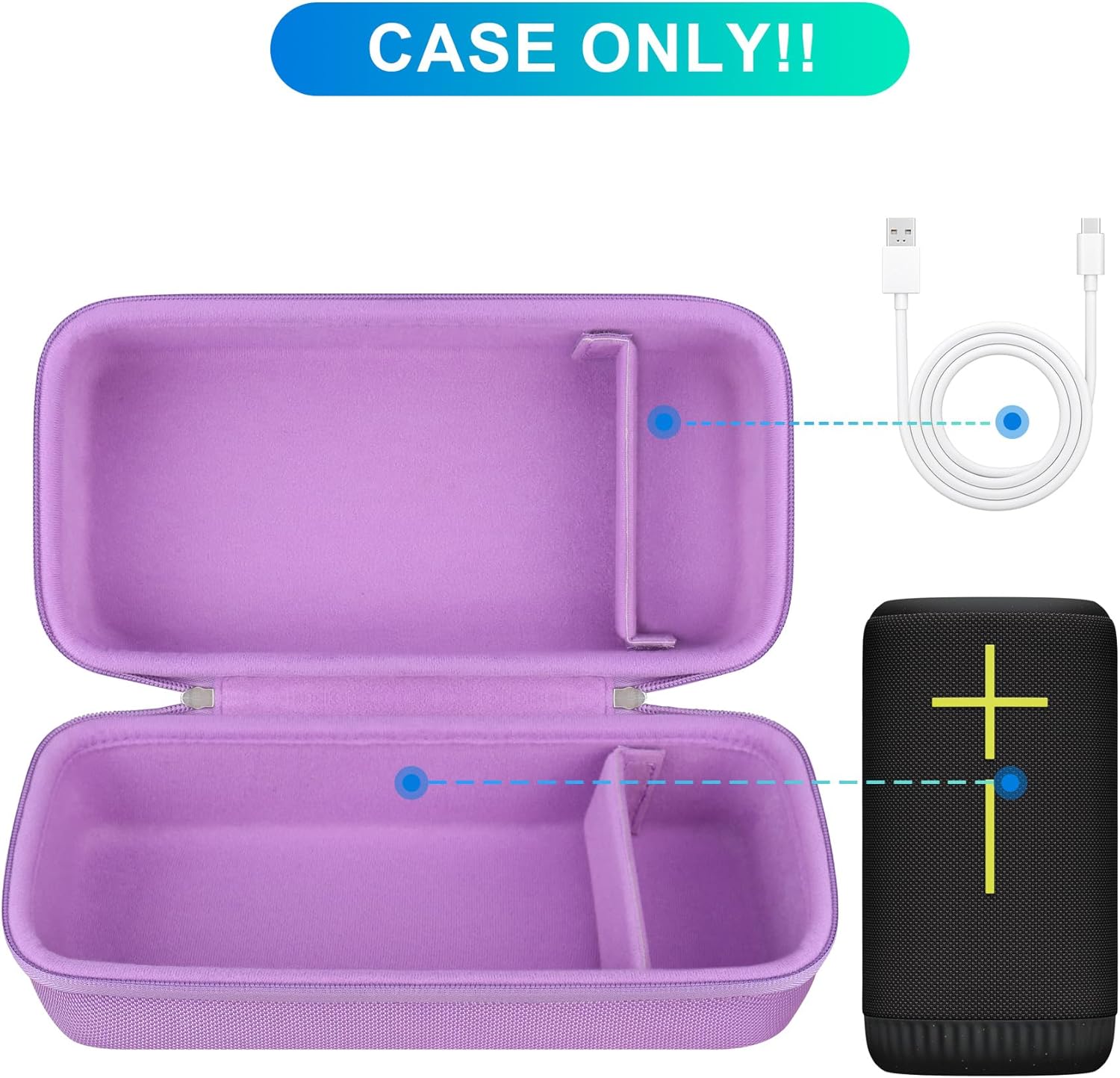 BOVKE Carrying Case Compatible with Ultimate Ears EVERBOOM Wireless Bluetooth Portable Speaker, UE EVERBOOM Holder Bag with Extra Space for UE Charger Cables, Purple - Image 2