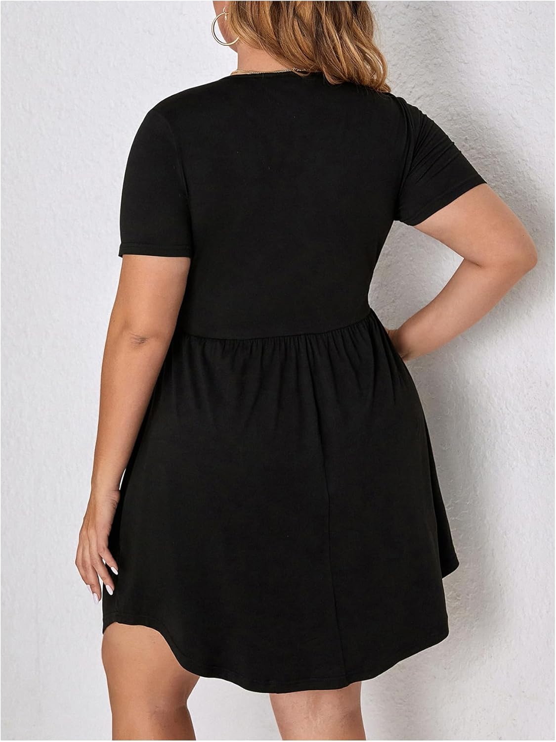 SOLY HUX Women's Plus Size Button Front Crew Neck Dress Flared A Line Short Sleeve Flowy Dresses - Image 3