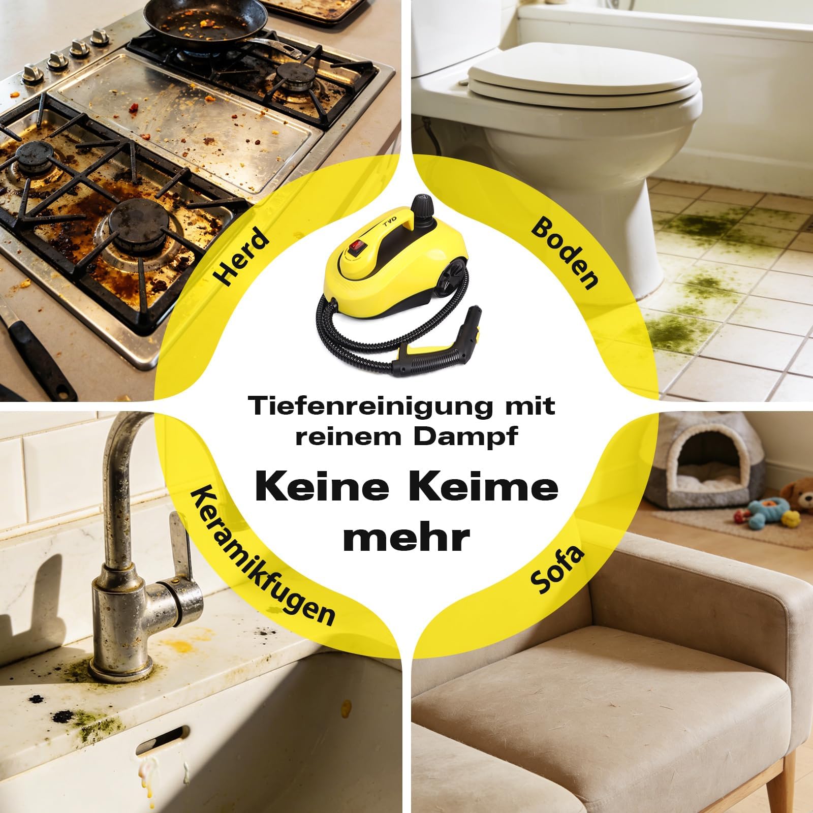 TVD Dampfreiniger, Polstermöbelreiniger, mit 5 m extra Langem Netzkabel