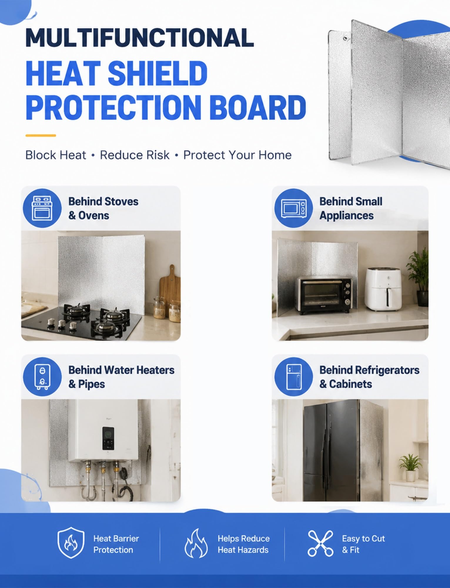 Tablero aislante de espuma PE aluminio | Protector contra salpicaduras de estufa multicolor de varios tamaños: tablero de protección térmica(B,110x60 cm)