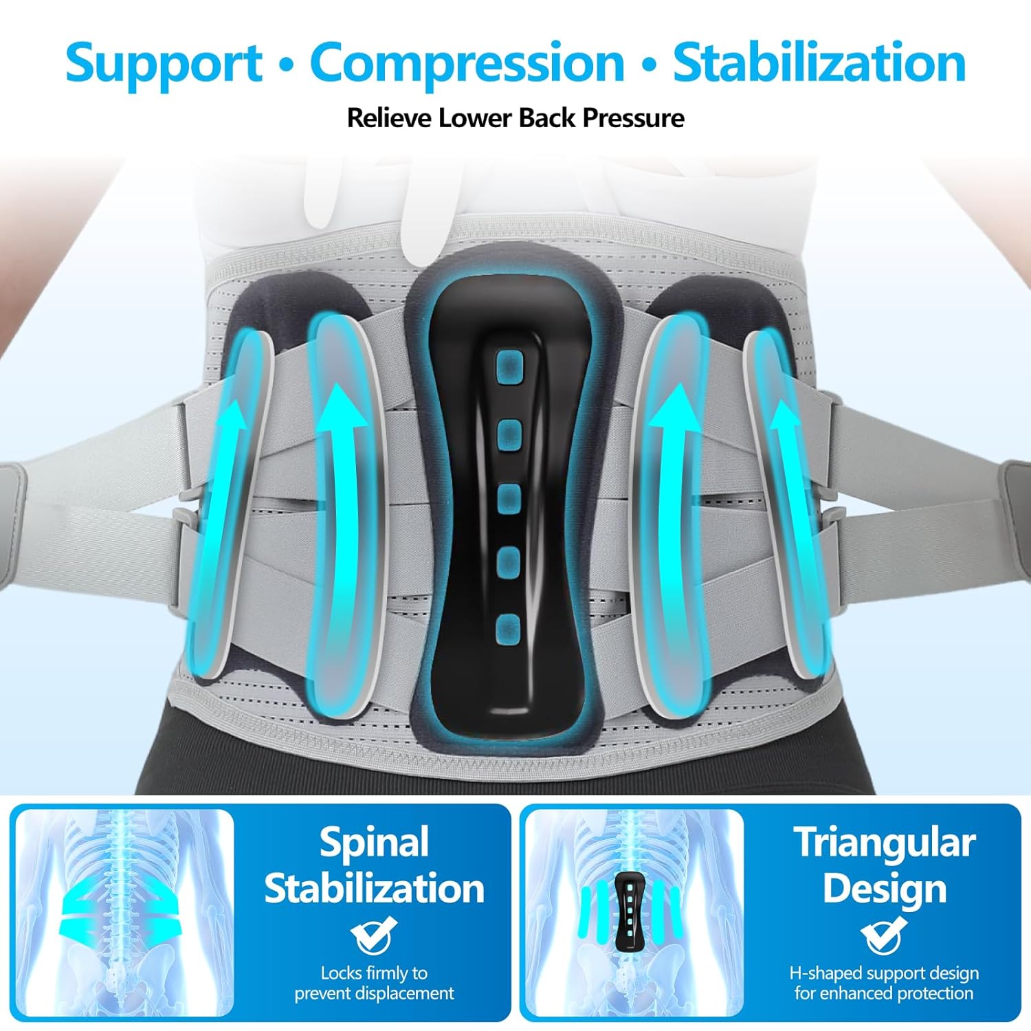 Lower Back Brace for Women & Men - Adjustable Lumbar Back Brace, Full Support Lumbar Brace, Ergonomic Design & Soft Breathable 3D Knit Material, for Sciatica Scoliosis Posture, Ideal for Work Lifting (XL)