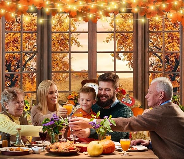 Fall Thanksgiving Backdrops for Photography Pumpkin Fall Window Photo Backdrop Scarecrow Maple Leaves Background Autumn Harvest Party Decorations Background Baby Shower Party Banner Photo Props 10x8ft - 5