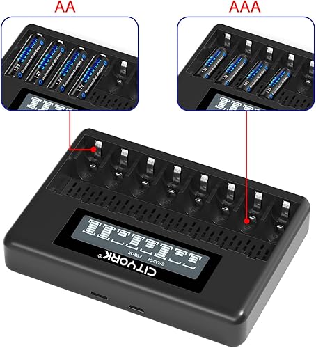Miniatura 3 de Paquete de 8 baterías recargables AA con cargador, 3000 mAh de alta capacidad, doble A, Ni-MH, con 8 bahías LCD Smart AA AAA cargador de batería
