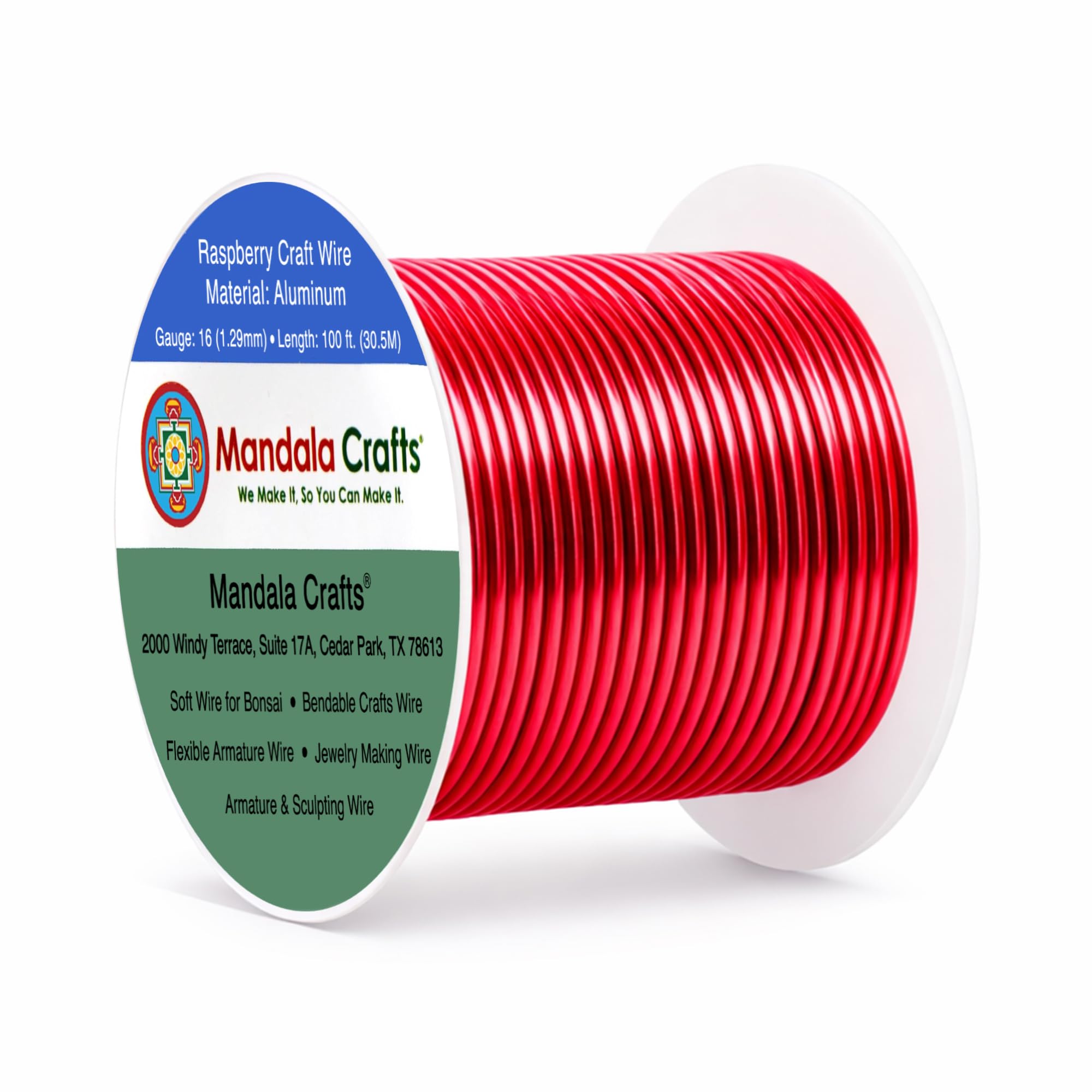 Mandala Crafts 16 Gauge Raspberry Anodized Aluminum Craft Wire, 100 FT