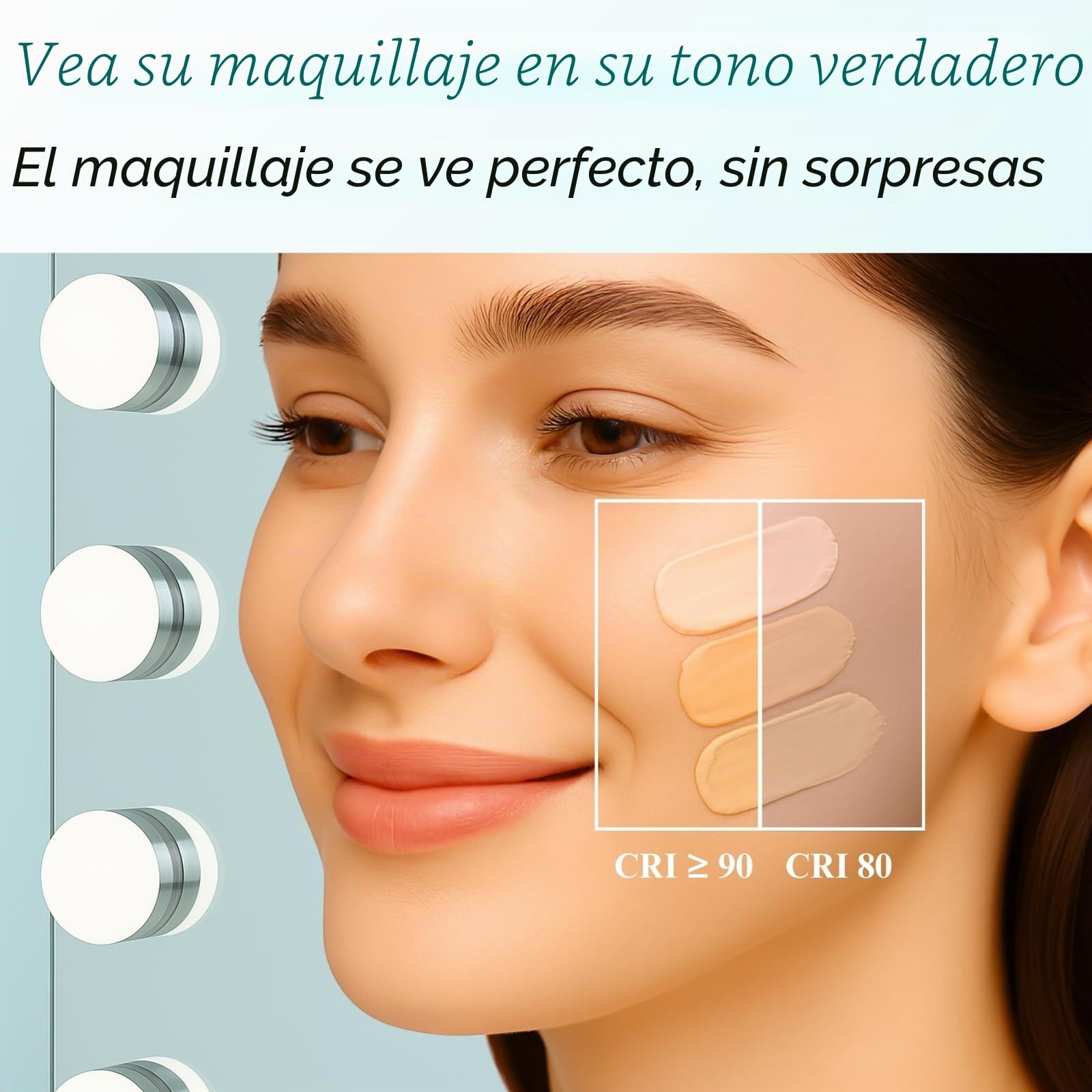 LUXFURNI - Espejo de cambiador de Hollywood de 26 x 21 pulgadas con luces, 18 bombillas LED con iluminación, espejo de maquillaje iluminado de 3 colores, mesa y montaje en pared, espejo de aumento de