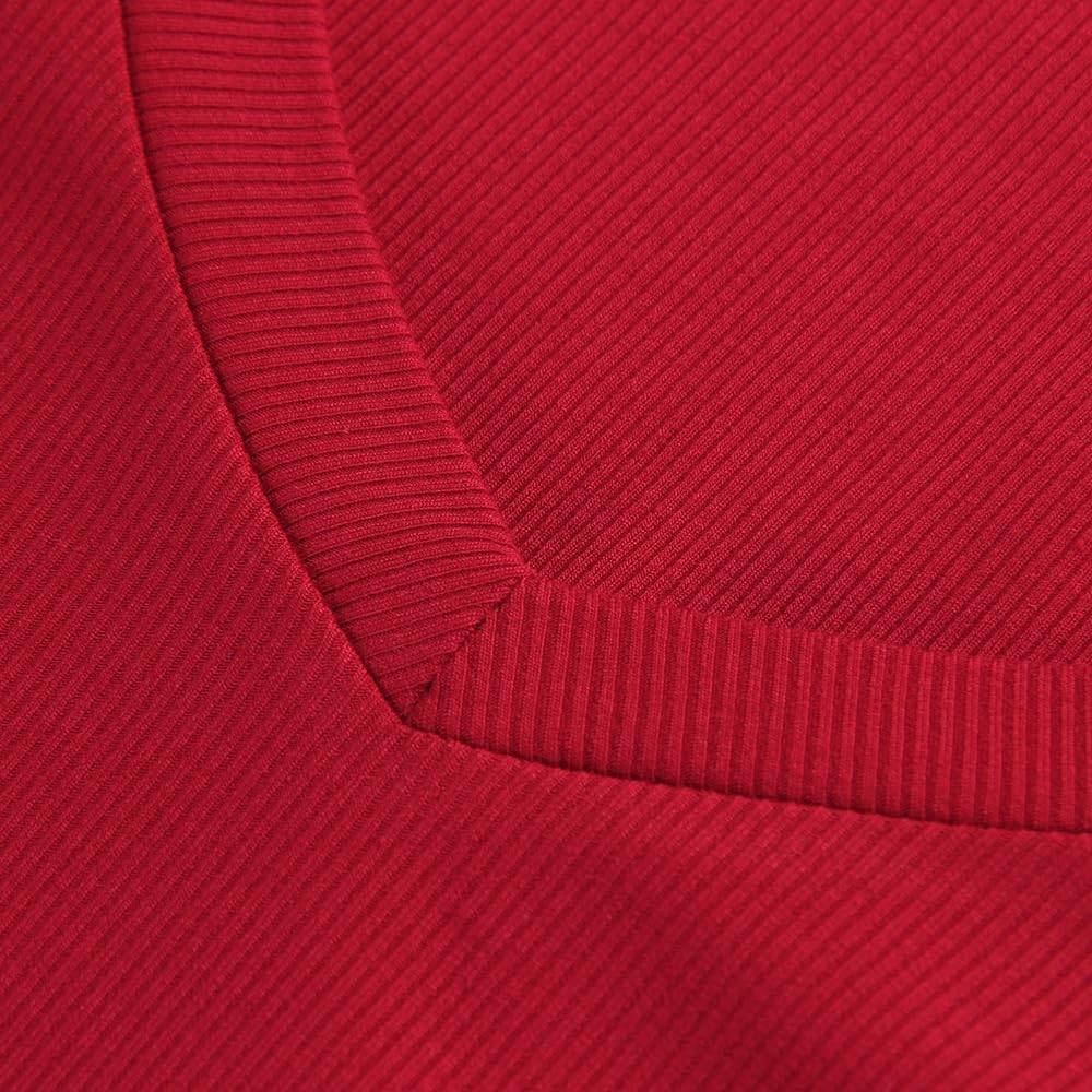 Roselux Womens Long Sleeve V Neck Ribbed Knit Fitted Casual Tops Tee Slim Basic Shirt - Image 3