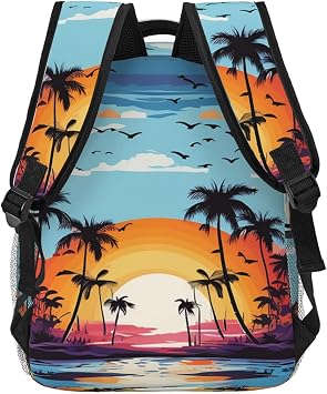 Casual Backpack for Women Men Sea and Palm Trees Lightweight Daypack Laptop Bag for Travel Hiking