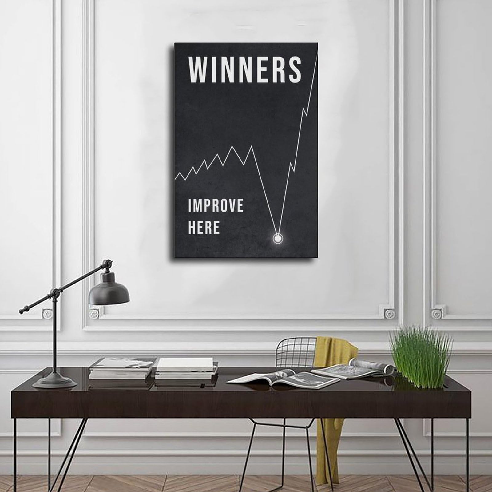 ELKPDOE Póster de lienzo con citas motivacionales de Winners Improve Here, decoración de dormitorio, paisaje deportivo, oficina, habitación, regalo, impresión sin marco, 61 cm de largo x 91 cm de