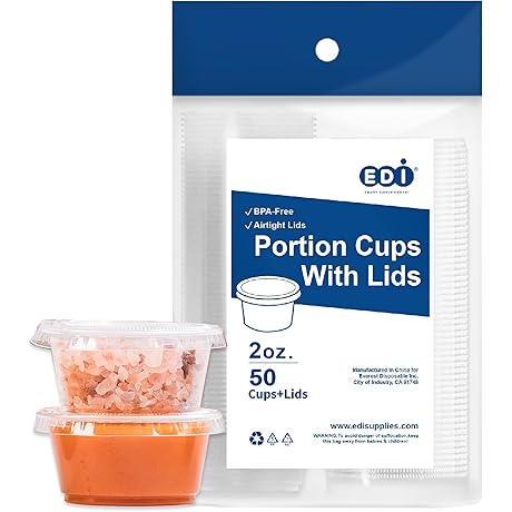 EDI [2 OZ, 50 Sets] Clear Disposable Plastic Portion Cups with Leakproof Lids