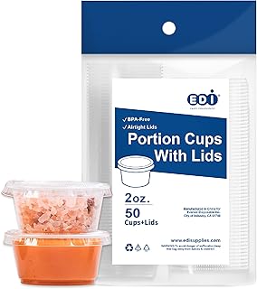 EDI [2 OZ, 50 Sets] Clear Disposable Plastic Portion Cups with Leakproof Lids | Jello Shot Cups | Condiment and Dipping Sauce Cups | Souffle Cups | BPA Free | Recyclable