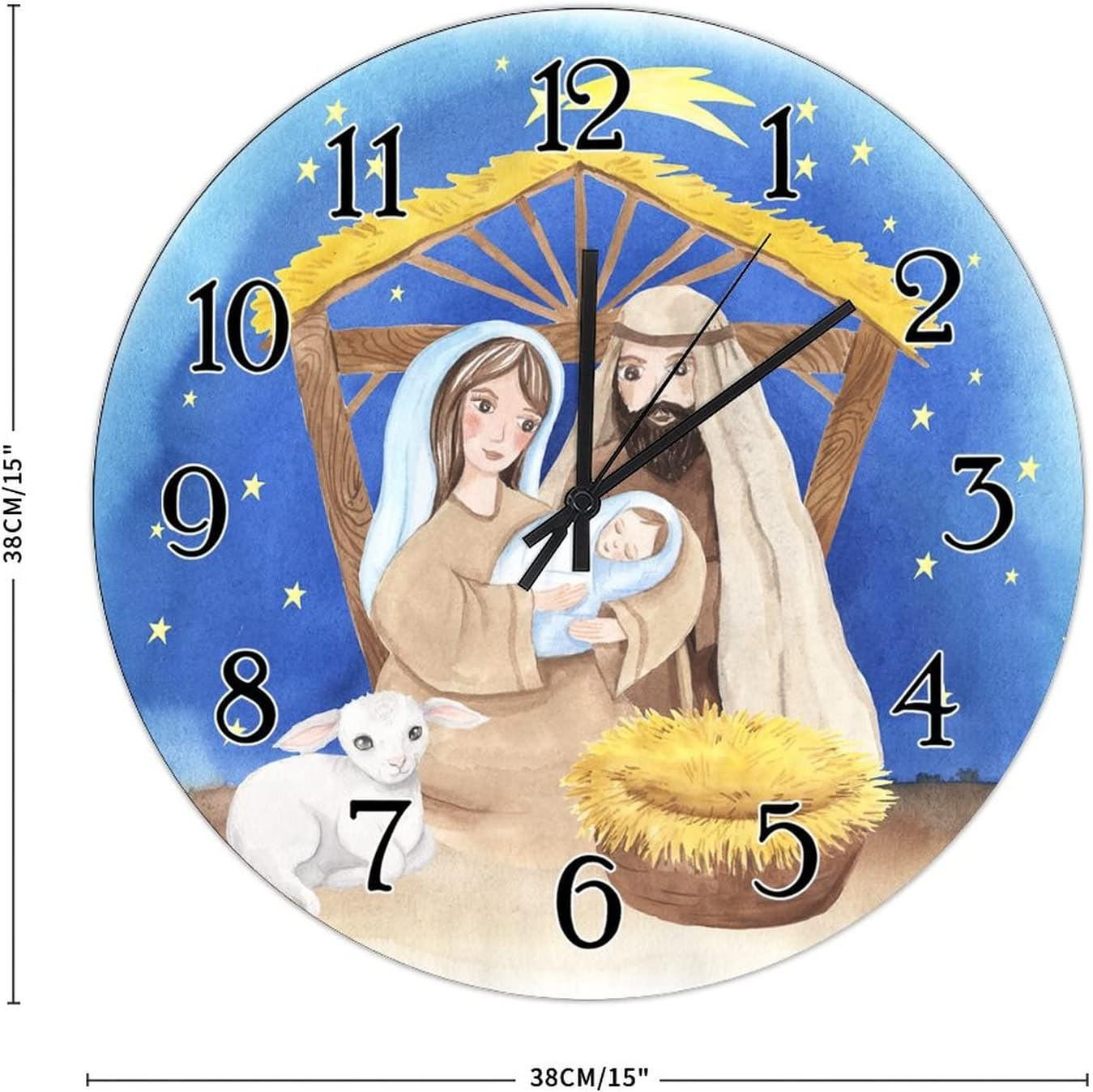 Merry Christmas Christian Gift Decorative Wall Clock Jesus is The Reason Nativity Scene Wooden Clocks Farmhouse Battery Operated Clocks Welcome Winter Xmas Round Clock for Bedroom 15inch