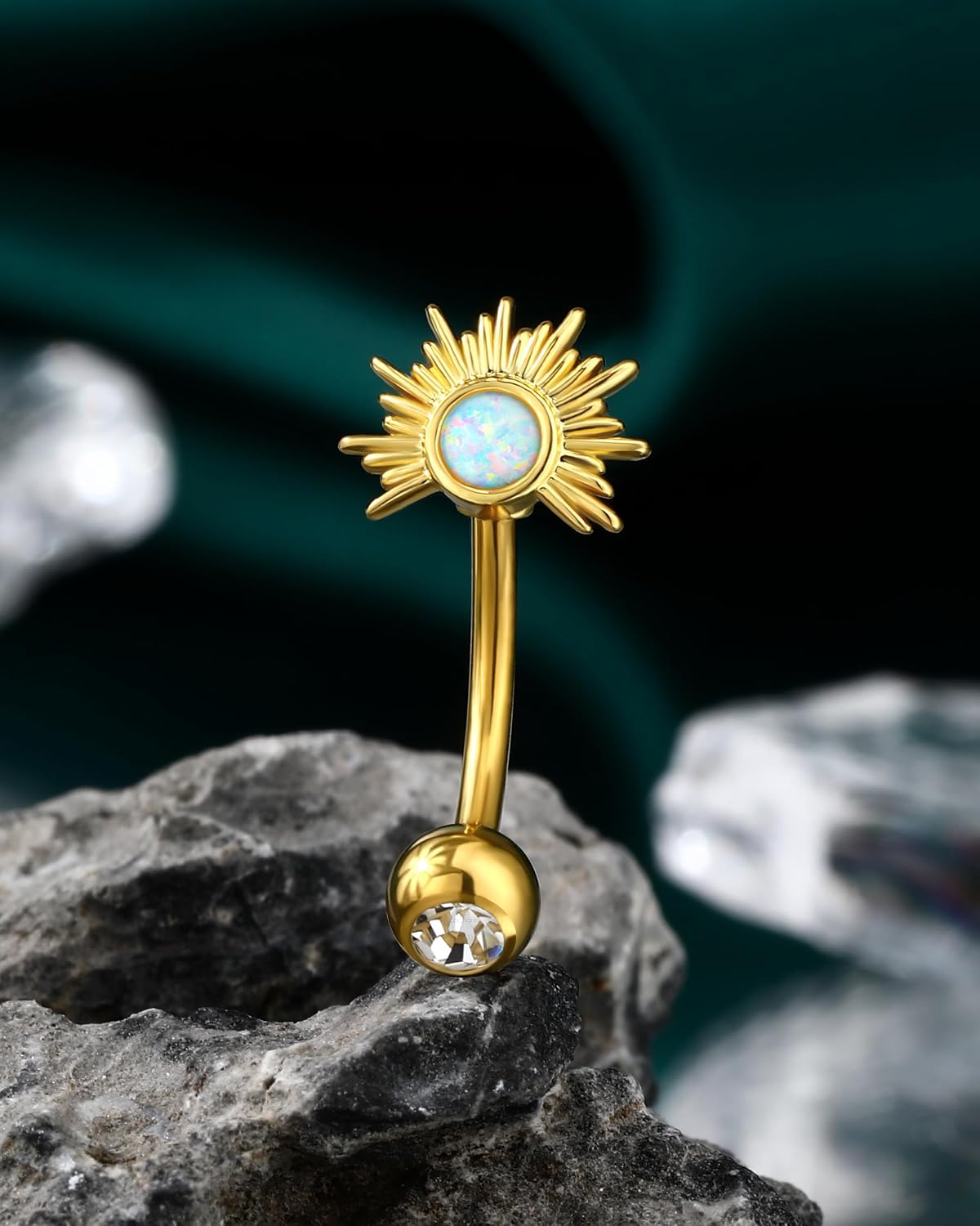 COCHARM Cute Half Sun Opal Rook Earring, 16g Cute Gold Rook Piercing Jewelry 8mm, Silver Eyebrow Jewelry