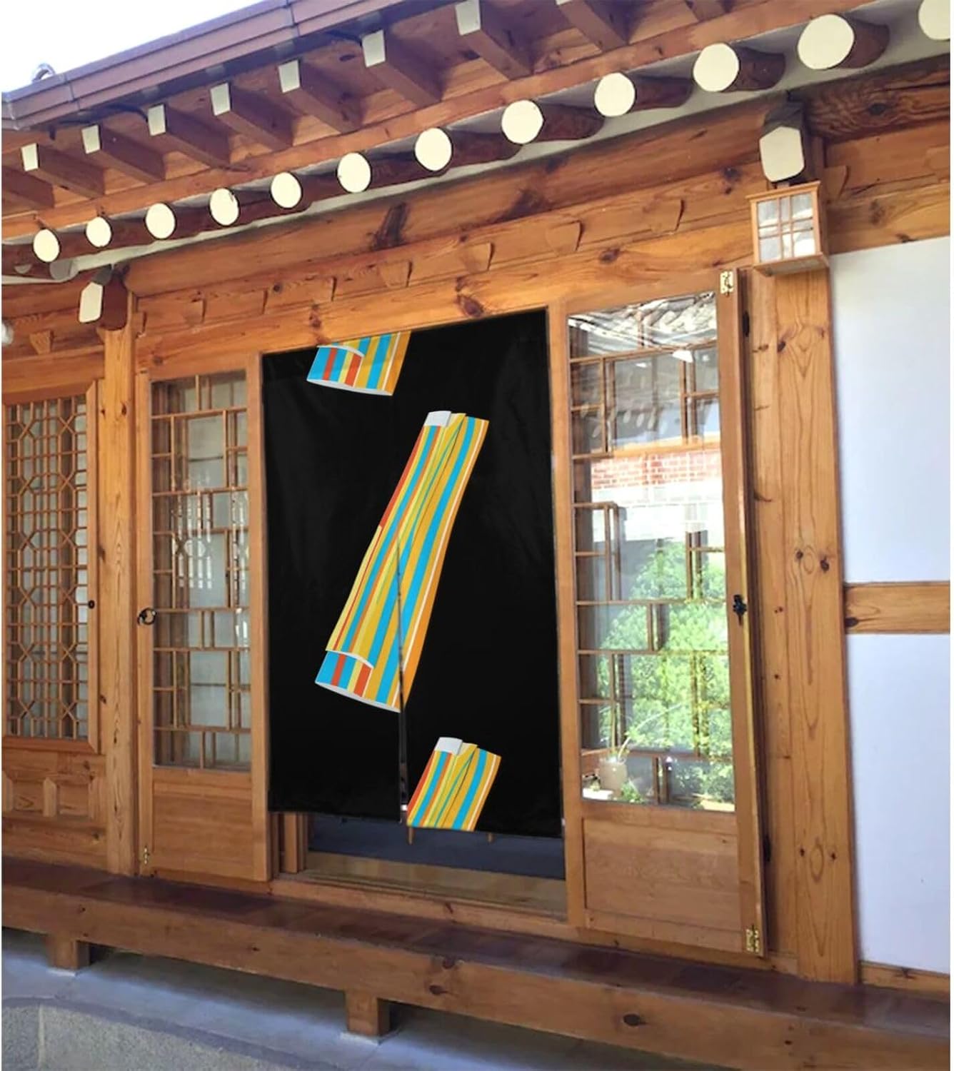 Color Bar Transmission Belt Prints Door Curtain, Bathroom, Half Covered, Two partition Curtains 34x56in