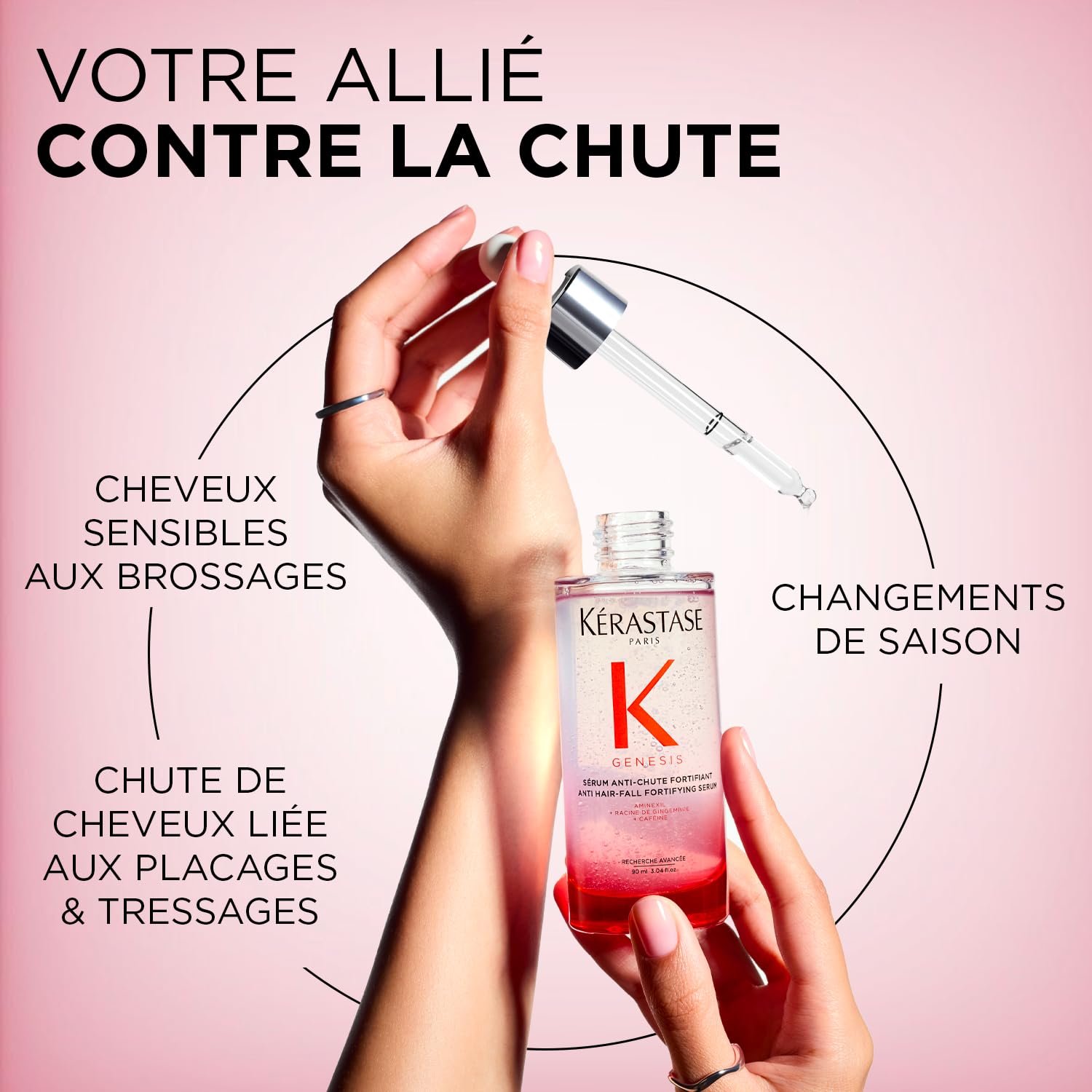 KERASTASE Genesis - Sérum Anti-Chute Fortifiant - -84% de Chute de Cheveux - -98% de Casse - Aminexil & Caféine - Formule Légère - Sans Silicone - Cheveux Cassants & Affaiblis - 90 ml