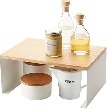 Yamazaki Wood-Top Stackable Kitchen Rack-Modern Counter Shelf Organizer, White