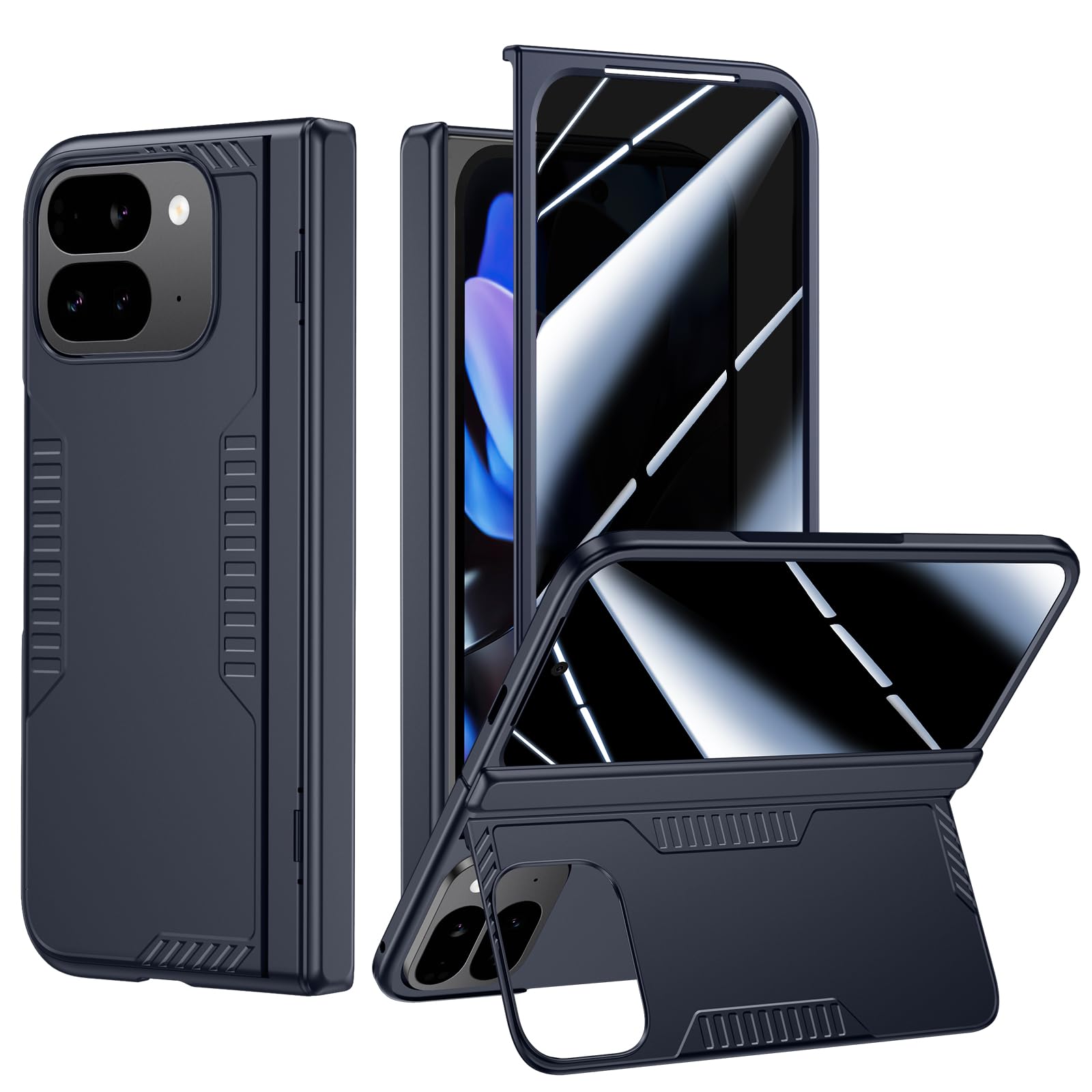 for Google Pixel-9-Pro Fold Case: Slim Hinge Stand Case with Privacy Protector - Support Wireless Charging - Soft Cool Protective Phone Cover for Google Pixel 9Pro Fold Blue