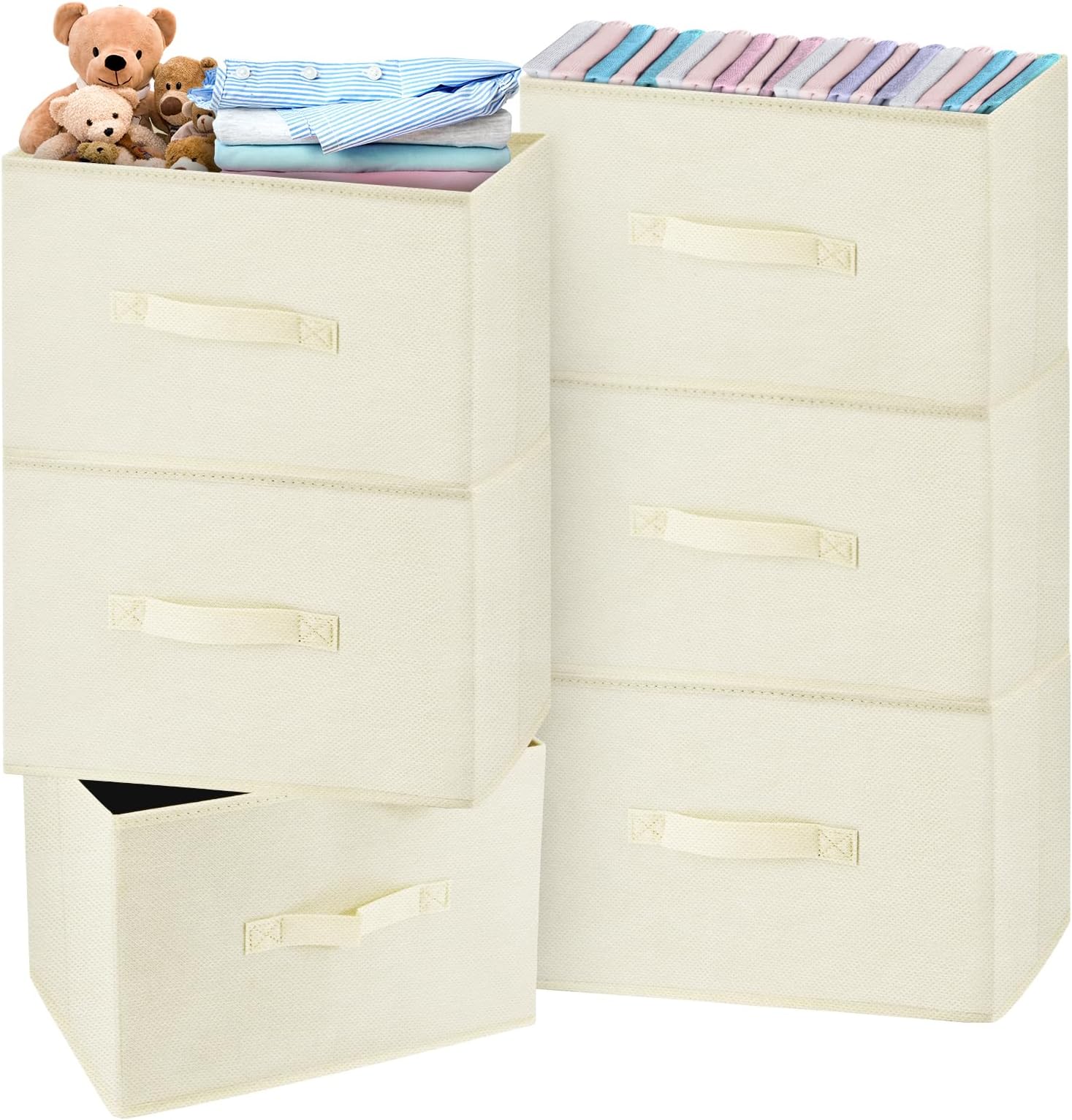 ZOCONE Cube Storage Boxes 6 Packs Fabric Storage Boxes for Shelves, 38×25×25cm Foldable Large Wardrobe Baskets Storage Cubes, Thickened Closet Baskets for Clothes Shirts Pants Underwear Toys(Beige)