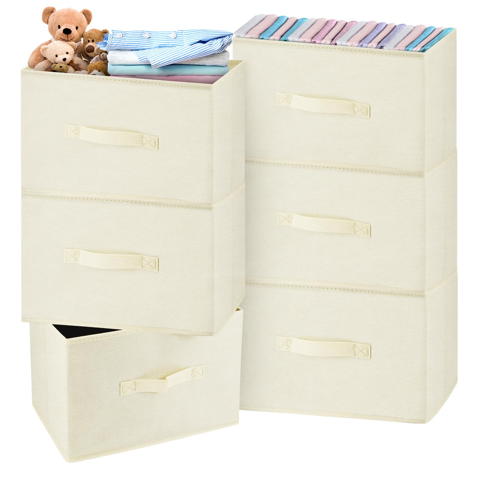 Panier de rangement en tissu beige 38x25x25 cm lot de 6 pliables pour armoire