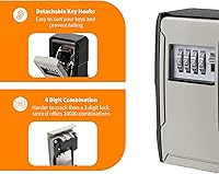 Vista 4 de Caja de bloqueo de llave de capacidad extra grande UPGRADE, caja de bloqueo de llave montada en la pared resistente a la intemperie para llaves