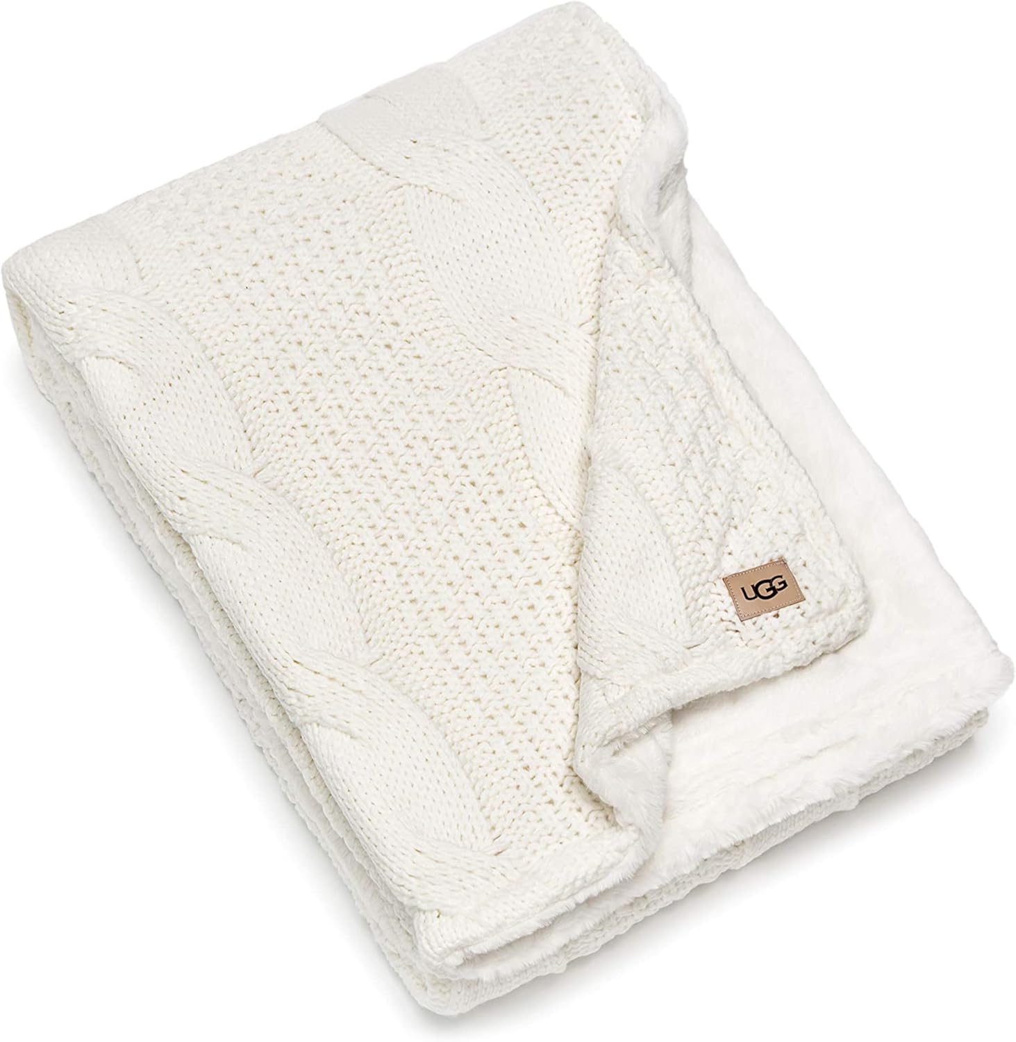 UGG Erie Blanket – Cable Knit Faux Fur Accent Throw – Fully Reversible Oversized Wrap Cozy Blanket – 50” x 70” - Snow : Everything Else