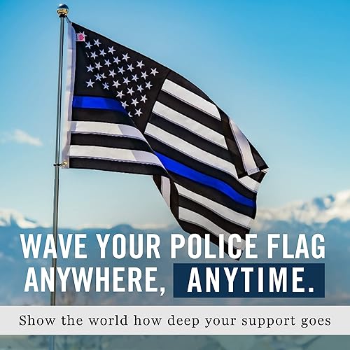 Miniatura 6 de Bandera de Estados Unidos con línea azul fina de 3 x 5 pies, bandera de policía resistente, Back The Blue, Bandera Blue Lives Matter, extremo de