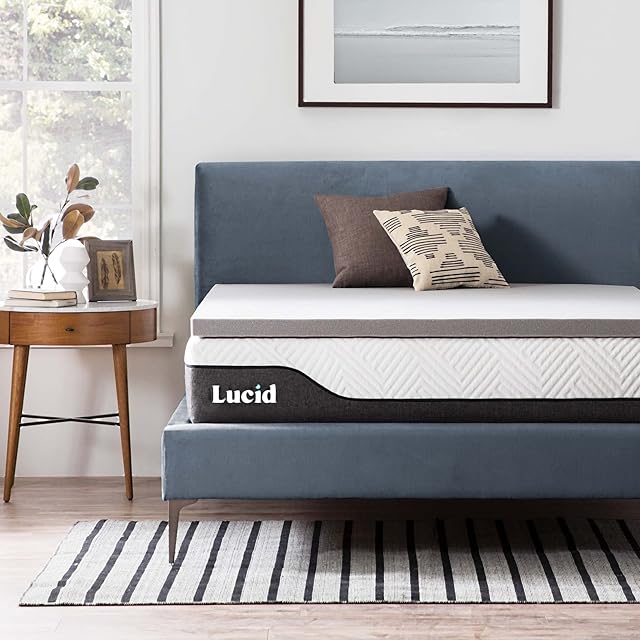 LUCID 5 cm Bamboo Charcoal Memory Foam Mattress Topper - Activated Charcoal - Breathable Mattress Topper, King size (150 x 200 cm)