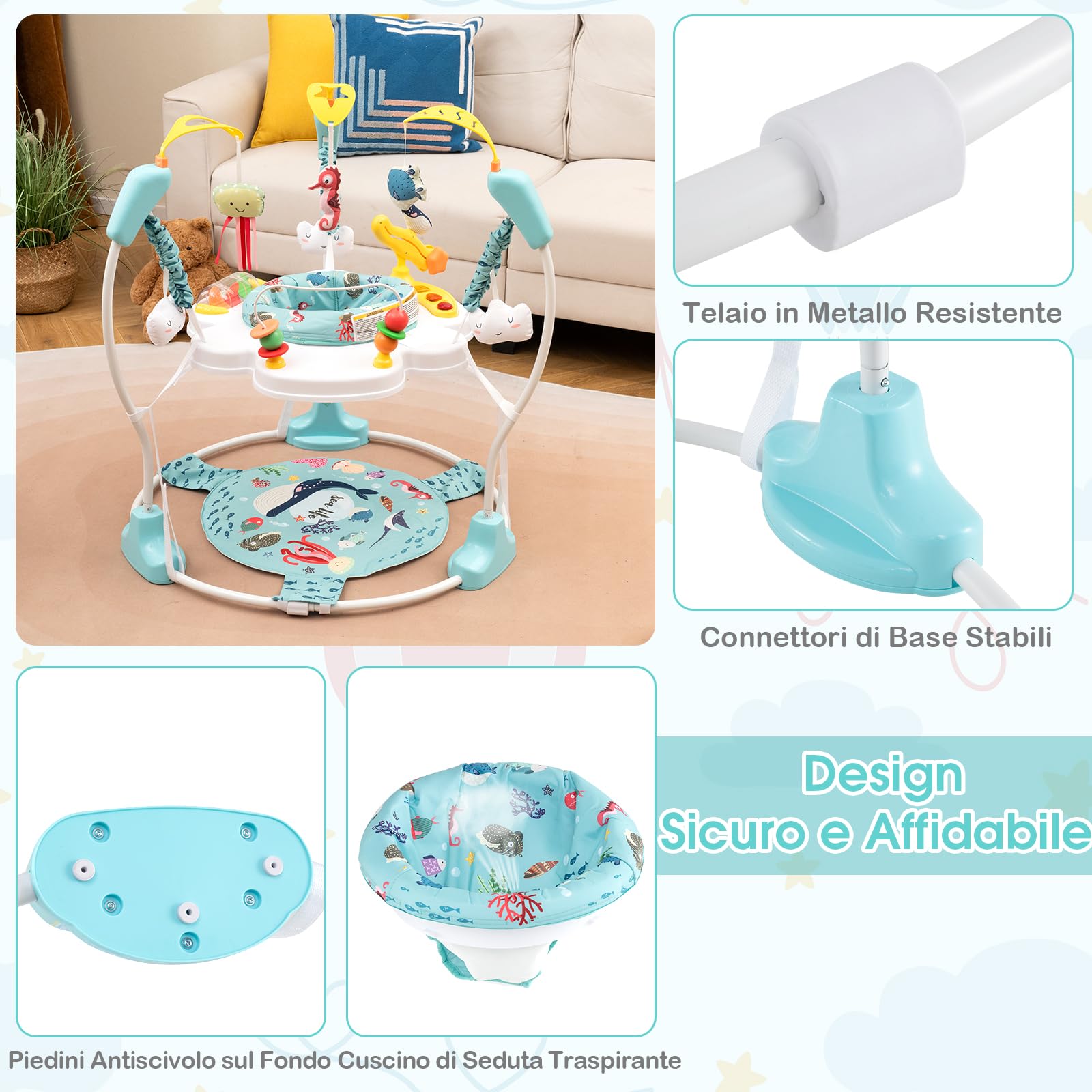 RELAX4LIFE Centro attività per Neonati, Stazione con Musica e Luci, Seduta Girevole a 360°, Altezza Regolabile, Centro attività della Foresta per Neonati/Bambini 6+ Mesi