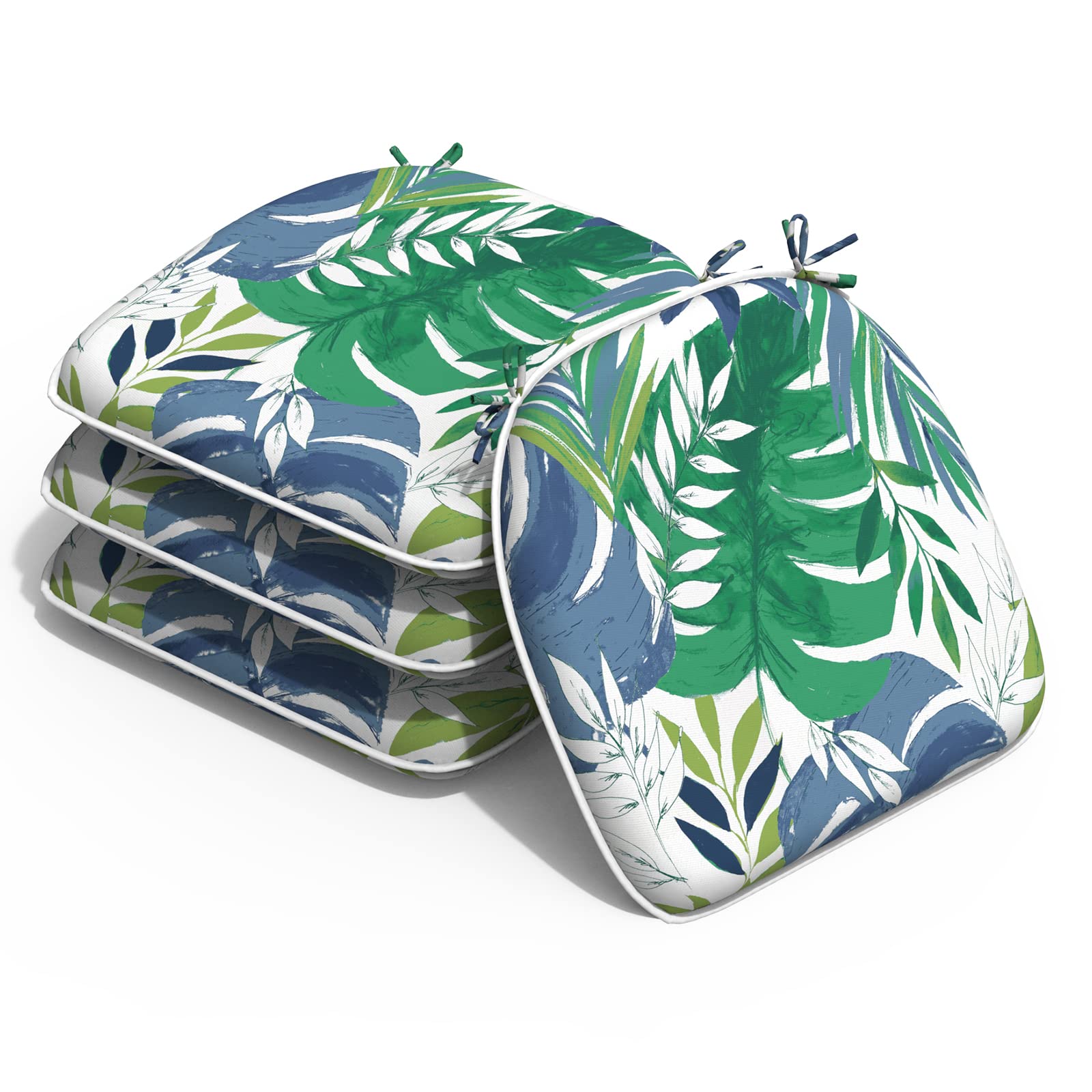 Outdoor Chair Cushions(pack of 2) Water Resistant Patio Chair Pads with Ties, Seat Cushions for Home Garden Furniture Decoration, 16"x17", Islamorada Blue Green