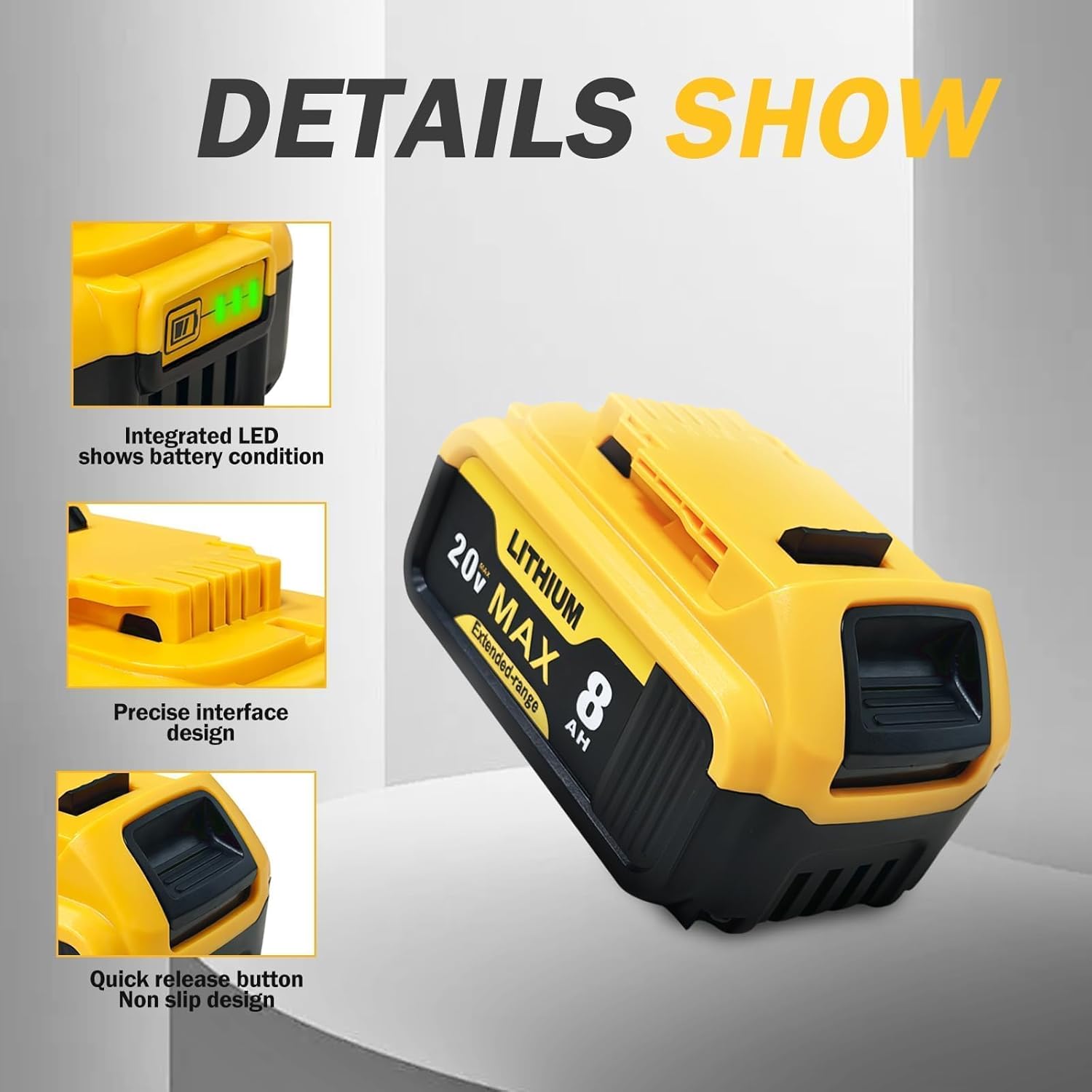 6-Pack 8000mAh Replacement for Dewalt 20V Max Battery High Capacity Battery Compatible with Dewalt DCB200 DCB201 DCB203 DCB205 DCB206 Works with 20V Power Tools & Chargers