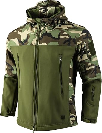 Mens Camo Tactical Softshell Jacket Men Digital Splice Hooded Windproof Water Resistant Hoodie Fleece Lined Military Coat Outdoor Hiking Camouflage Jackets Outdoor Rain Jacket Camouflage Large