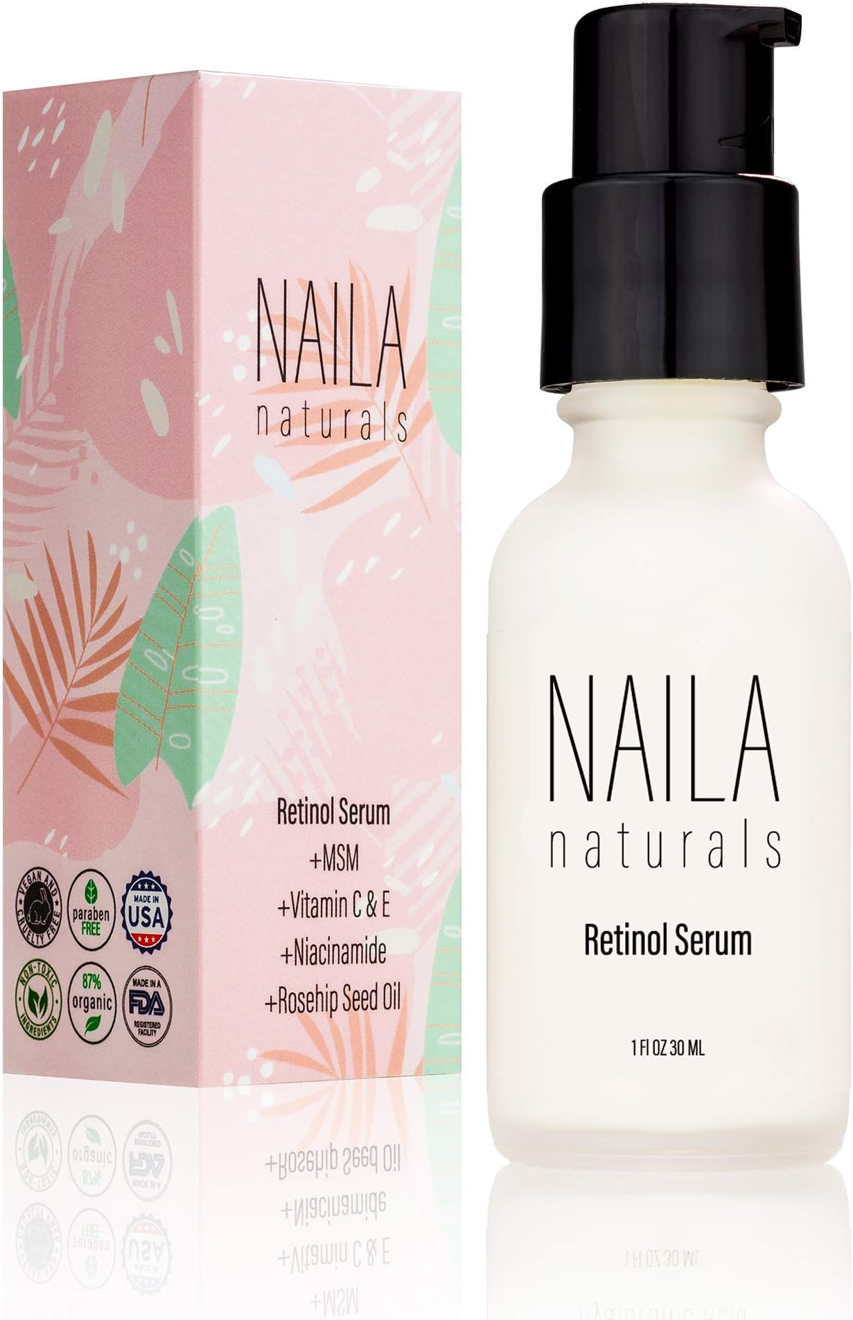 Naila NaturalsRetinol Serum - Hydrating Anti Aging Face Serum And Retinol Firming Serum - ORGANIC ingredients - Collagen Retinol Serum - All Natural Skin Care - Gentle Retinol-Made in USA