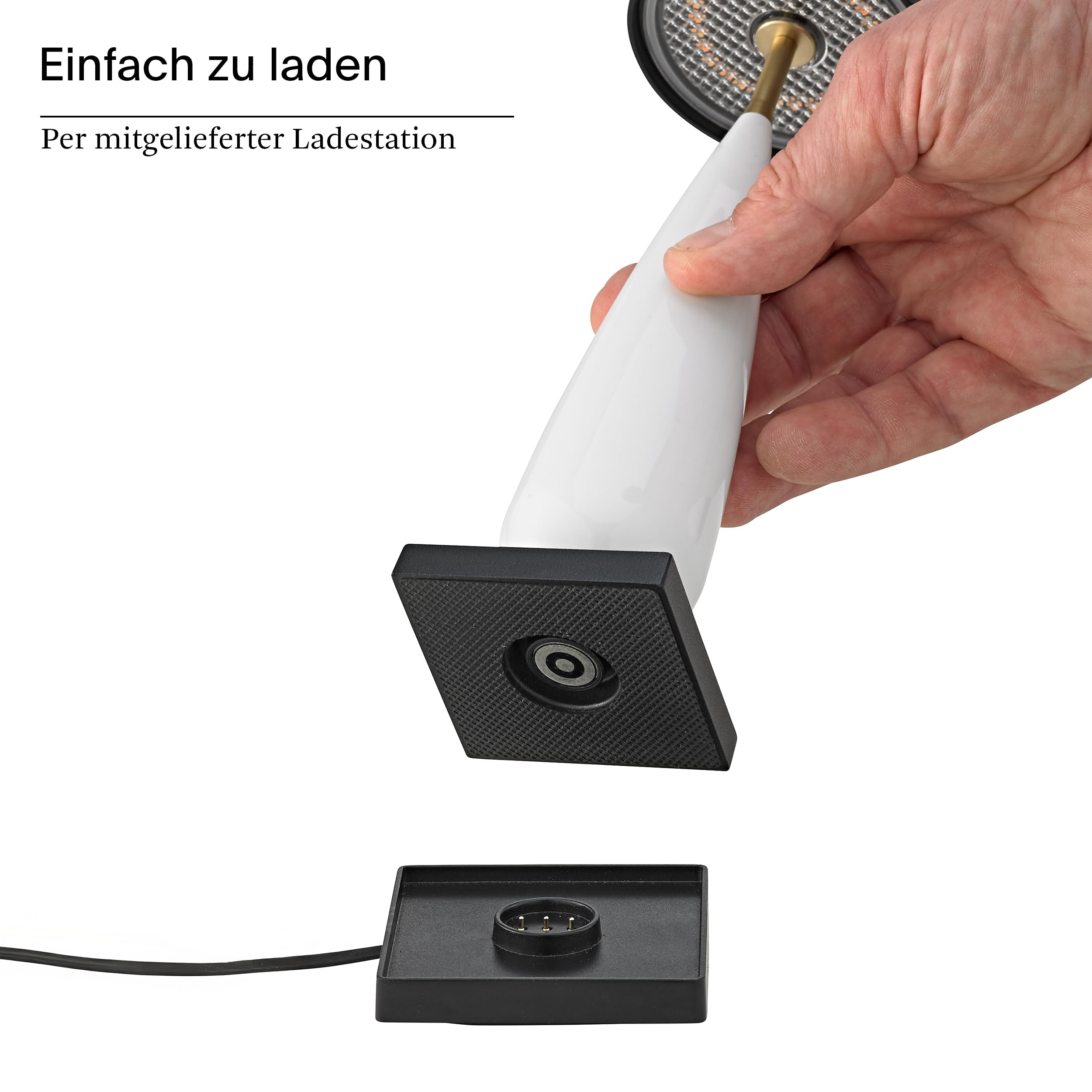 SIGOR Thala - Dimmbare LED Akku-Tischlampe Indoor & Outdoor, Leuchte des Jahres 2025 2. Platz, IP65 spritzwassergeschützt, Höhe 23,7 cm, aufladbar per Ladestation, 7 h Leuchtdauer, keramikweiß/schwarz