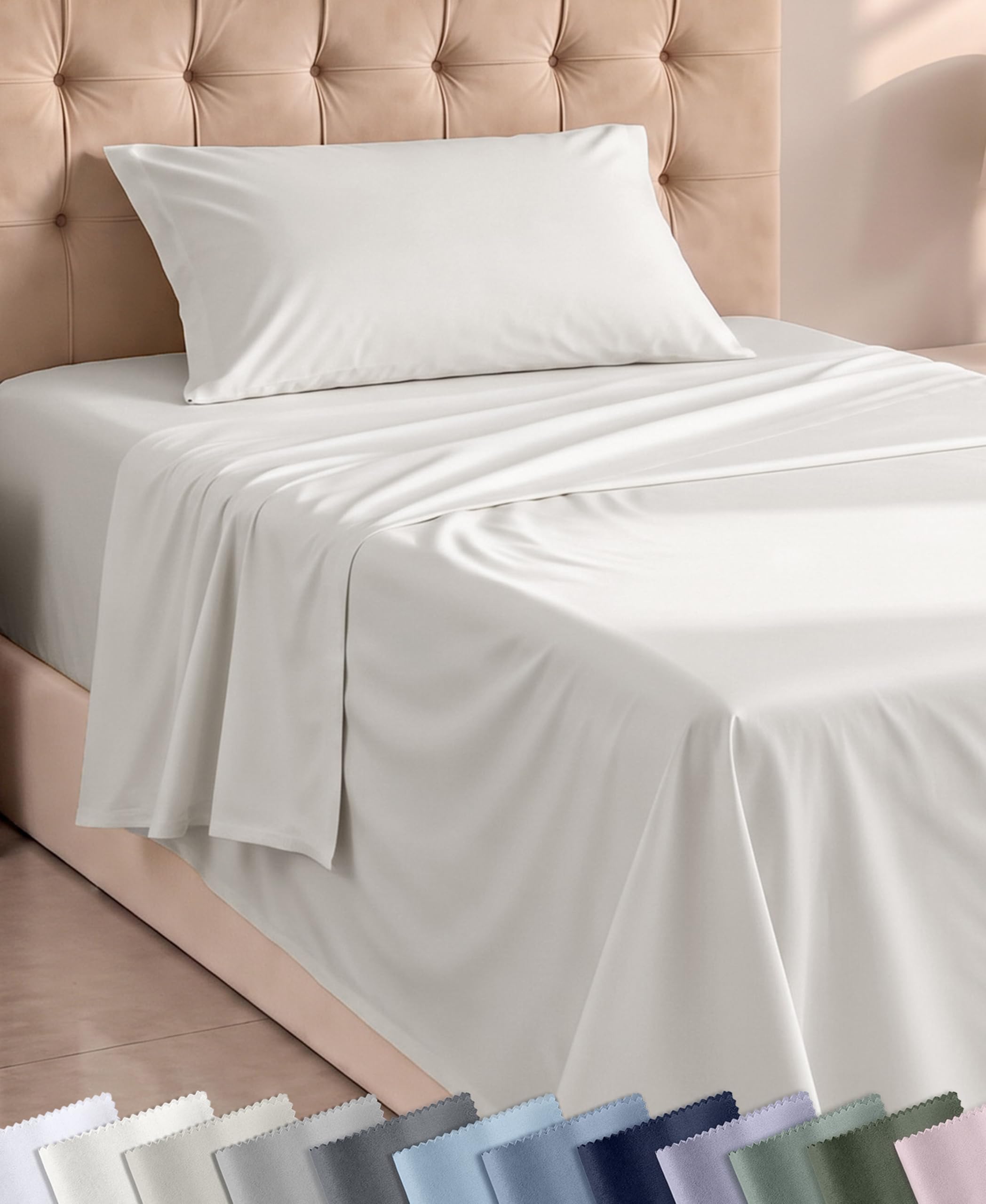 Soft 100% Cotton XL Twin Sheets, 3 Pc Set, Ivory