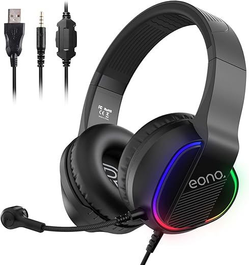 Amazon Brand – Eono E400 Wired On Ear Headphones with Mic (Matte Black)
