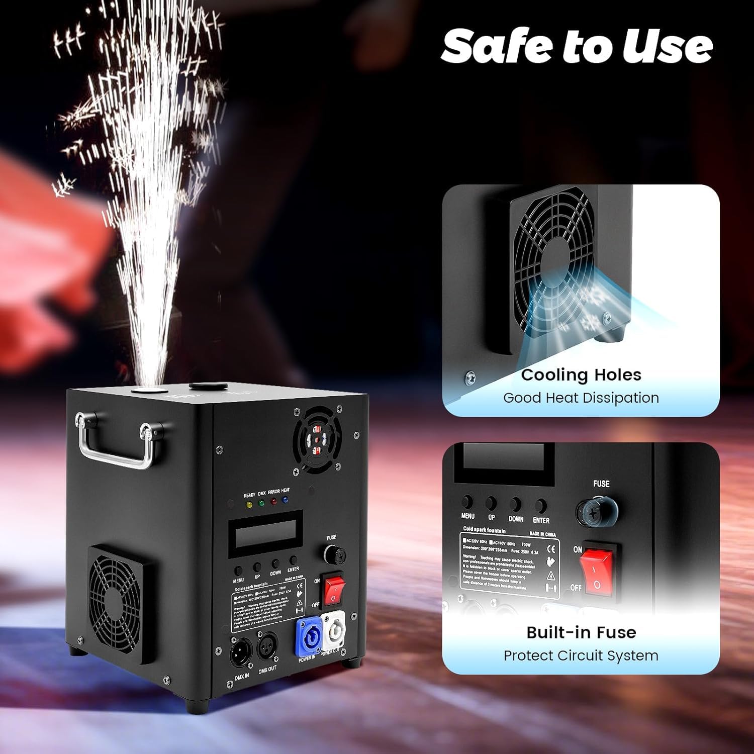 Pyrotechnikmaschinen, 700W Cold Spark Feuerwerksmaschine Stage Spezialeffekt Machine für Große Auftritte Hochzeitsfeier Bar Hochzeit, Bühne Party, 220V/60Hz