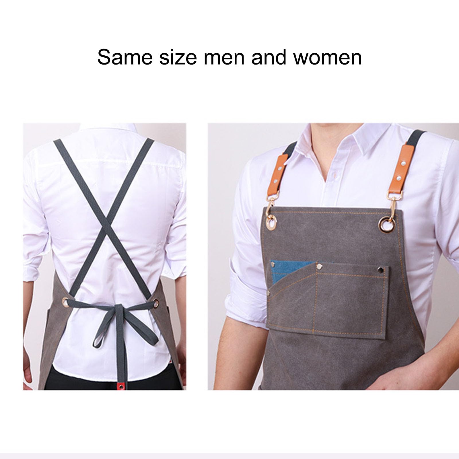 Grembiule da Lavoro in Tela da Uomo Regolabile Grembiuli Incrociato sulla Schiena con Tasche Adatto per Carpentiere Tatuatore Fabbri Pittore Barista Cream Gray,One Size