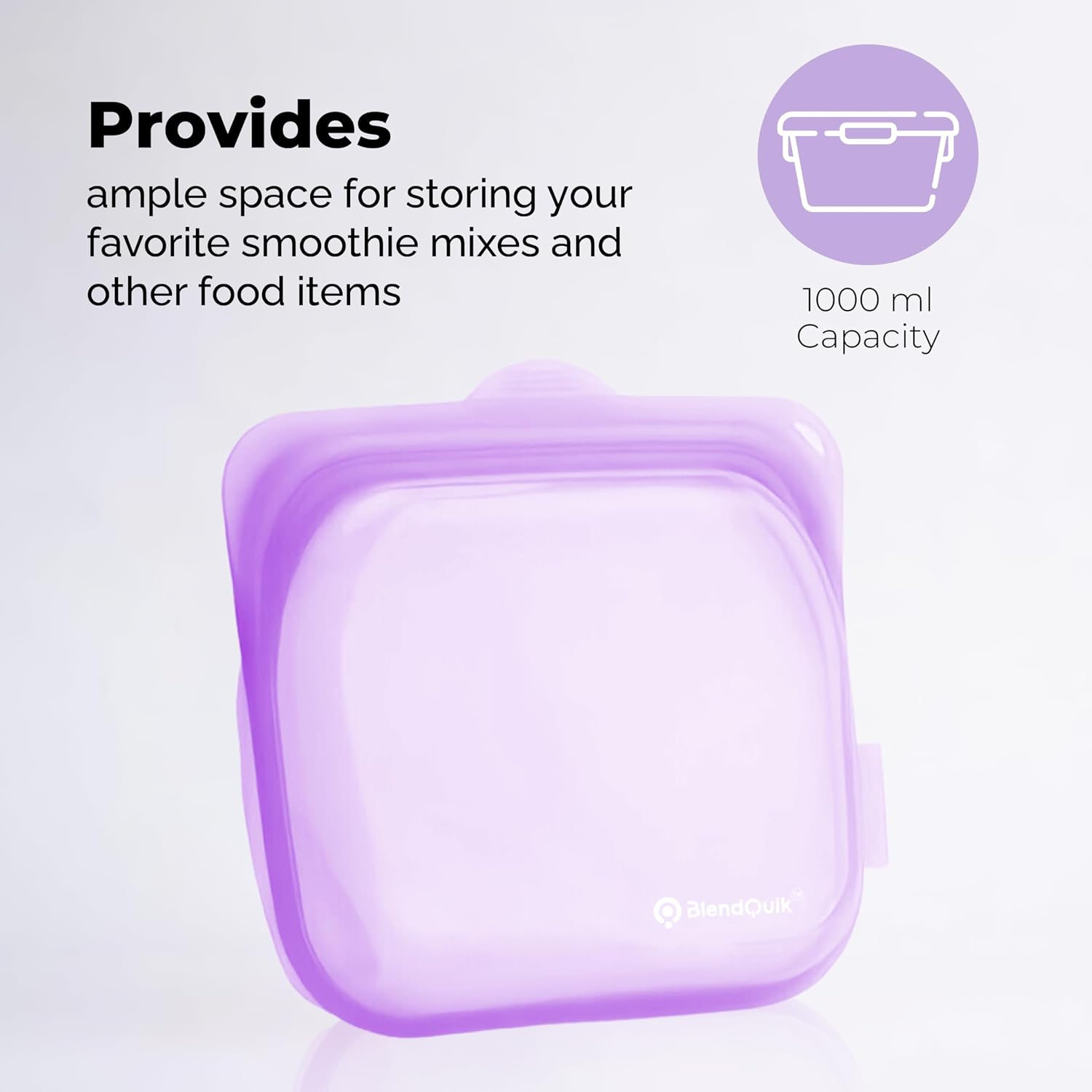 Reusable Silicone Food Storage Bags, 1000 ml Capacity, Leak Proof Freezer Silicone Bags, Easy To Clean Reusable Travel Bag, Purple image 4