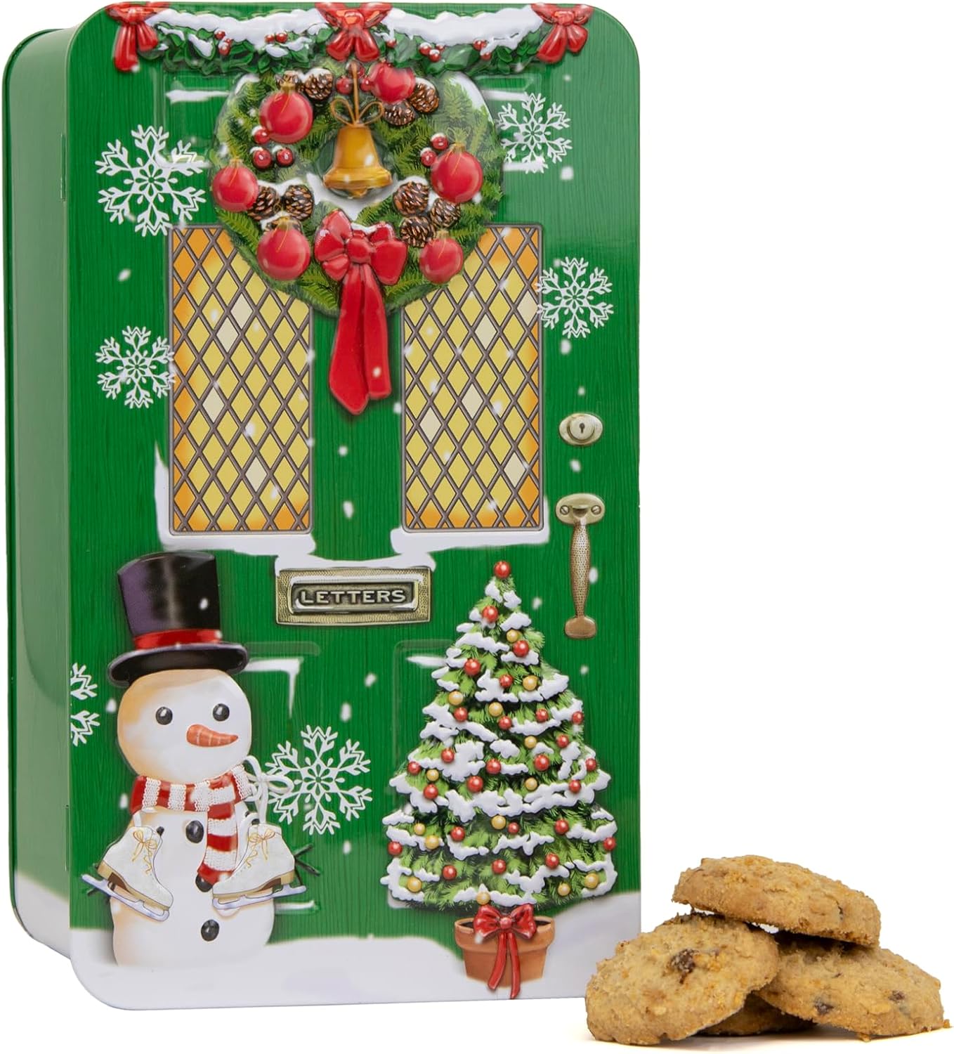 Christmas Biscuit Gift Set, Green Door Christmas Biscuit Tin Gift Box