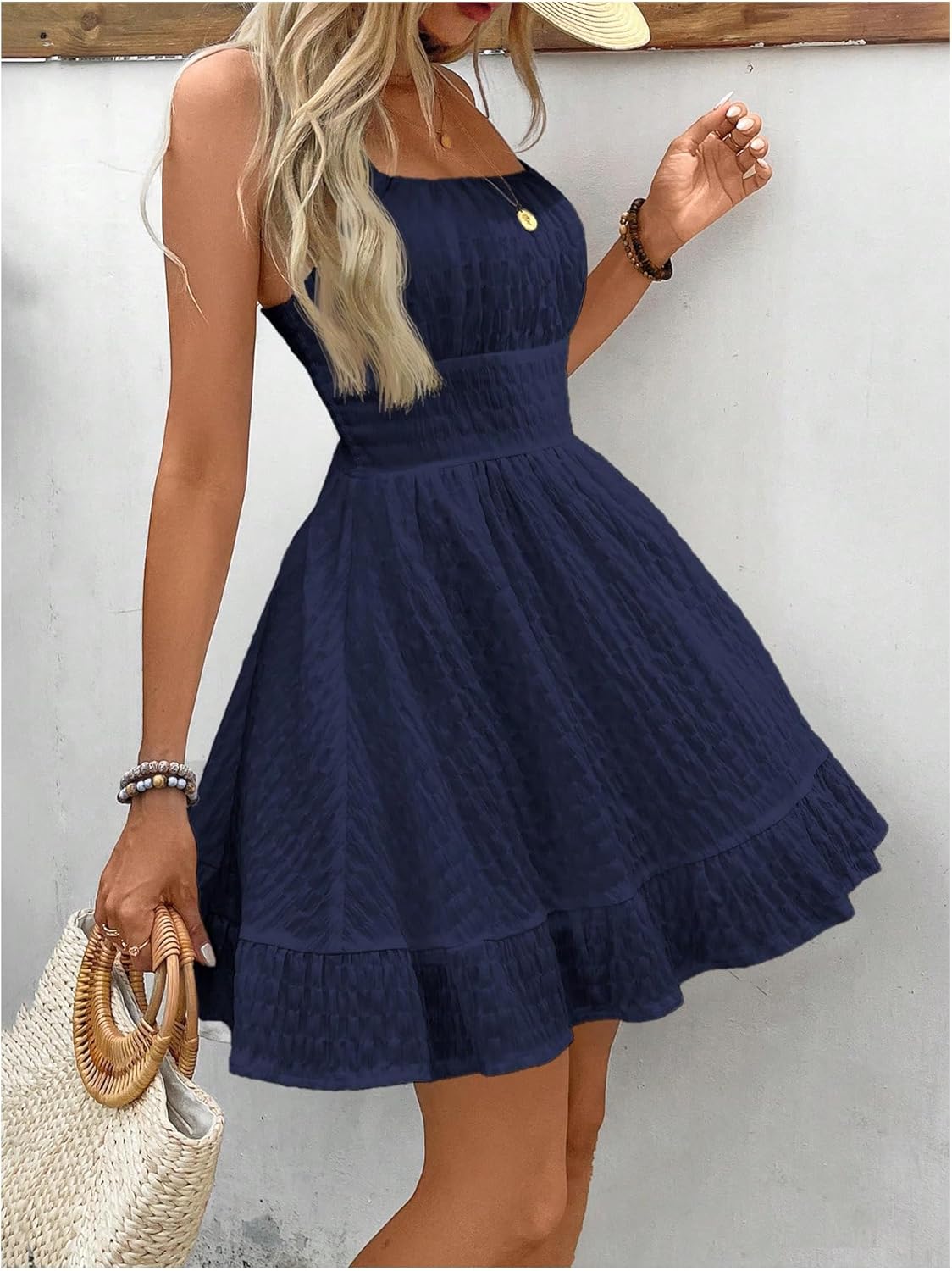 Floerns Women's Sleeveless Backless Tiered Mini Dresses Shirred Textured Cami Dresses - Image 5