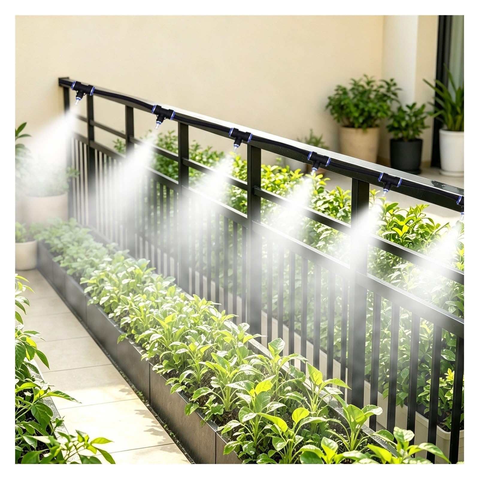 Pflanzen-Bewässerungsset Terrasse, Gartensystem Mit Schlauch | Kühlung, Bewässerung, Verwendung Im Balkongarten, 20 40 50m, Messingdüsen, Wärmereduzierung, Schnelle Einrichtung