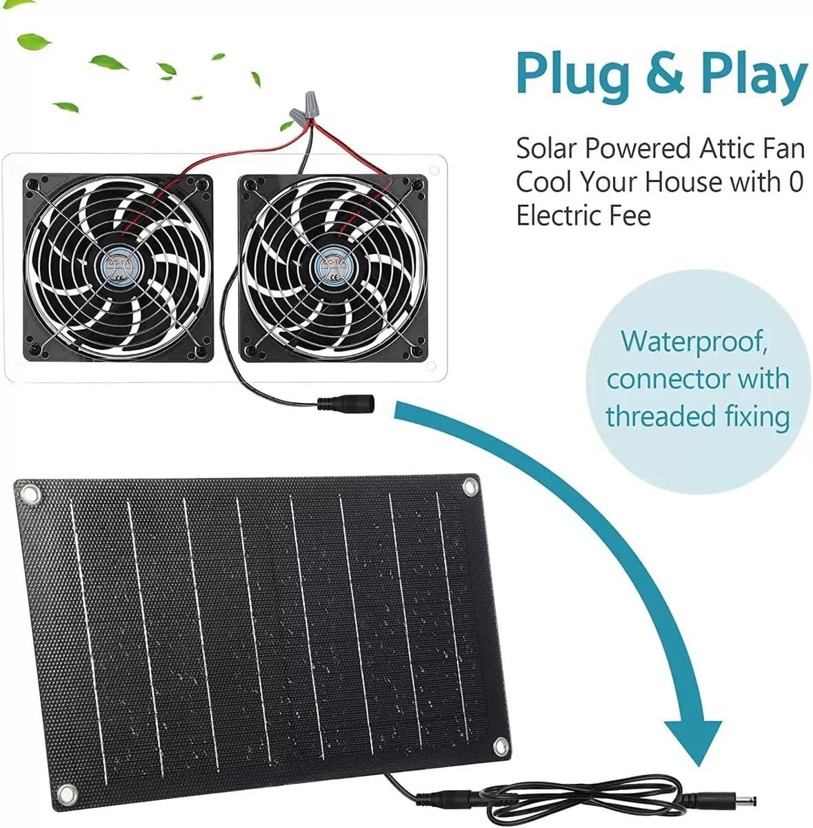 Solar panel fan set - 20W waterproof solar greenhouse exhaust fan, 12V dual waterproof, RV, greenhouse, pet, household portable, black, 1