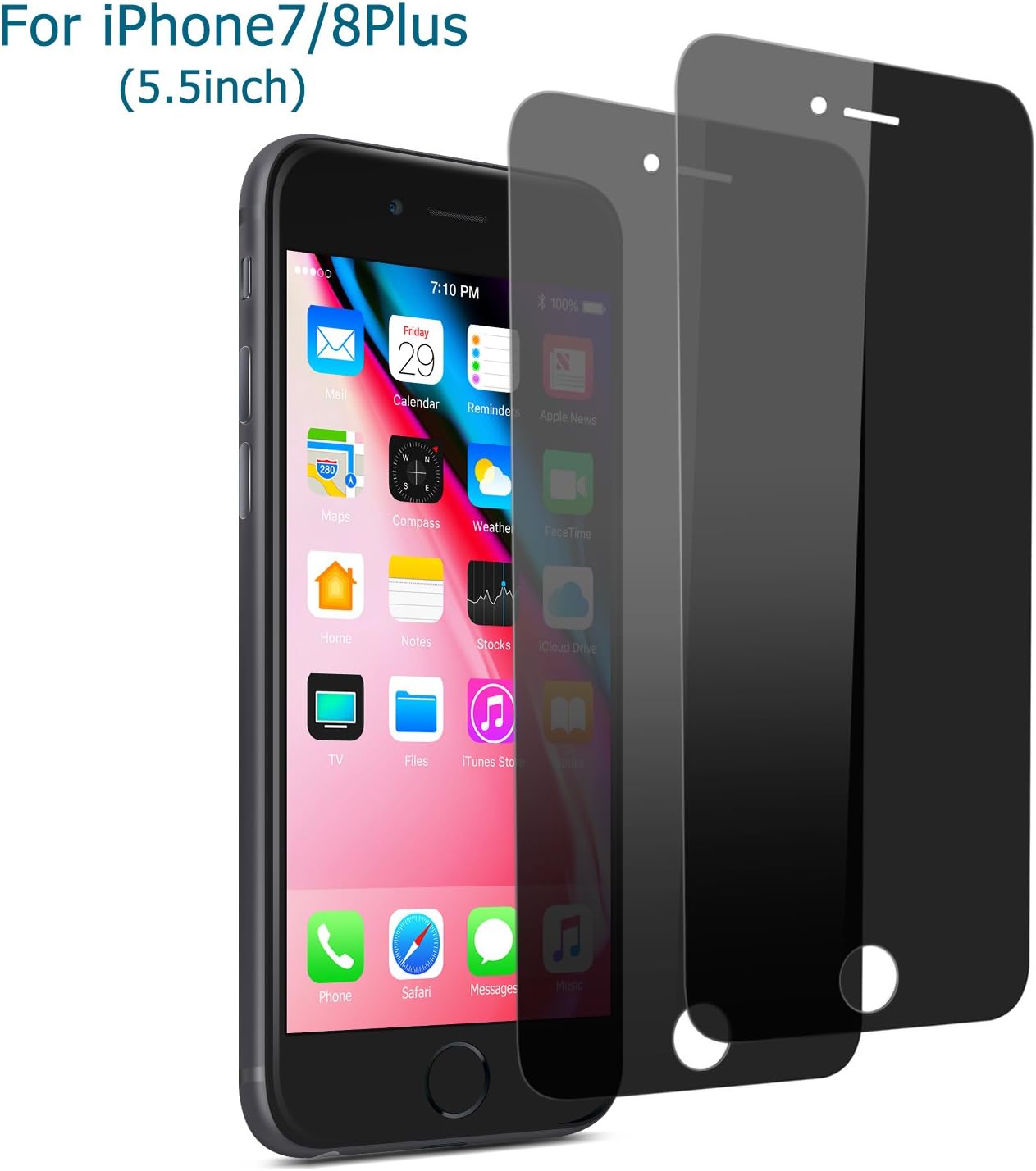 iPhone 7 Plus /8 Plus Privacy Screen Protector, Atill 2 Pack Anti-Spy Tempered Glass Screen Protector for Apple iPhone 7/8 Plus (Black, 2Pack)