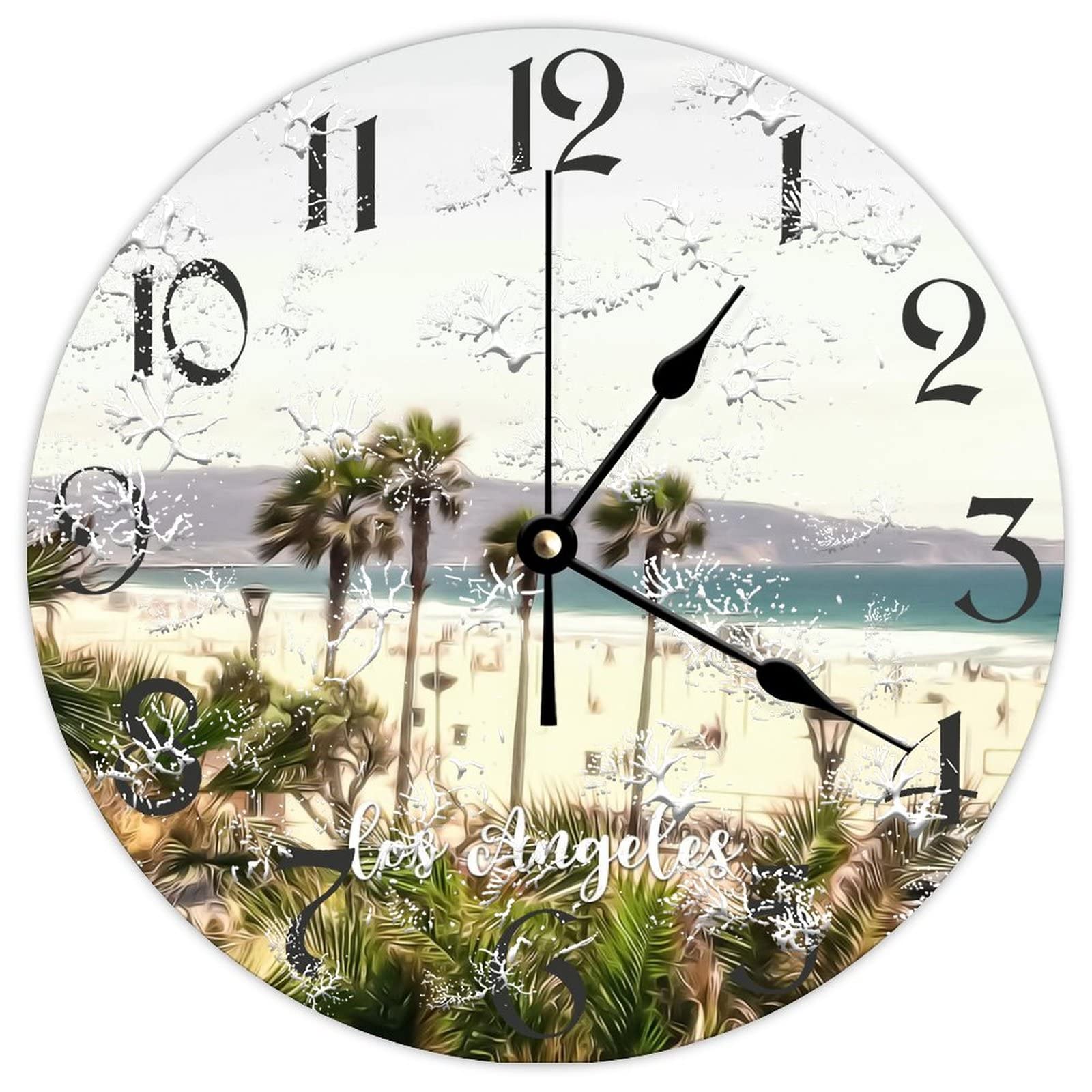 Horloge murale ronde en bois Los Angeles style rétro et vintage de 38 cm