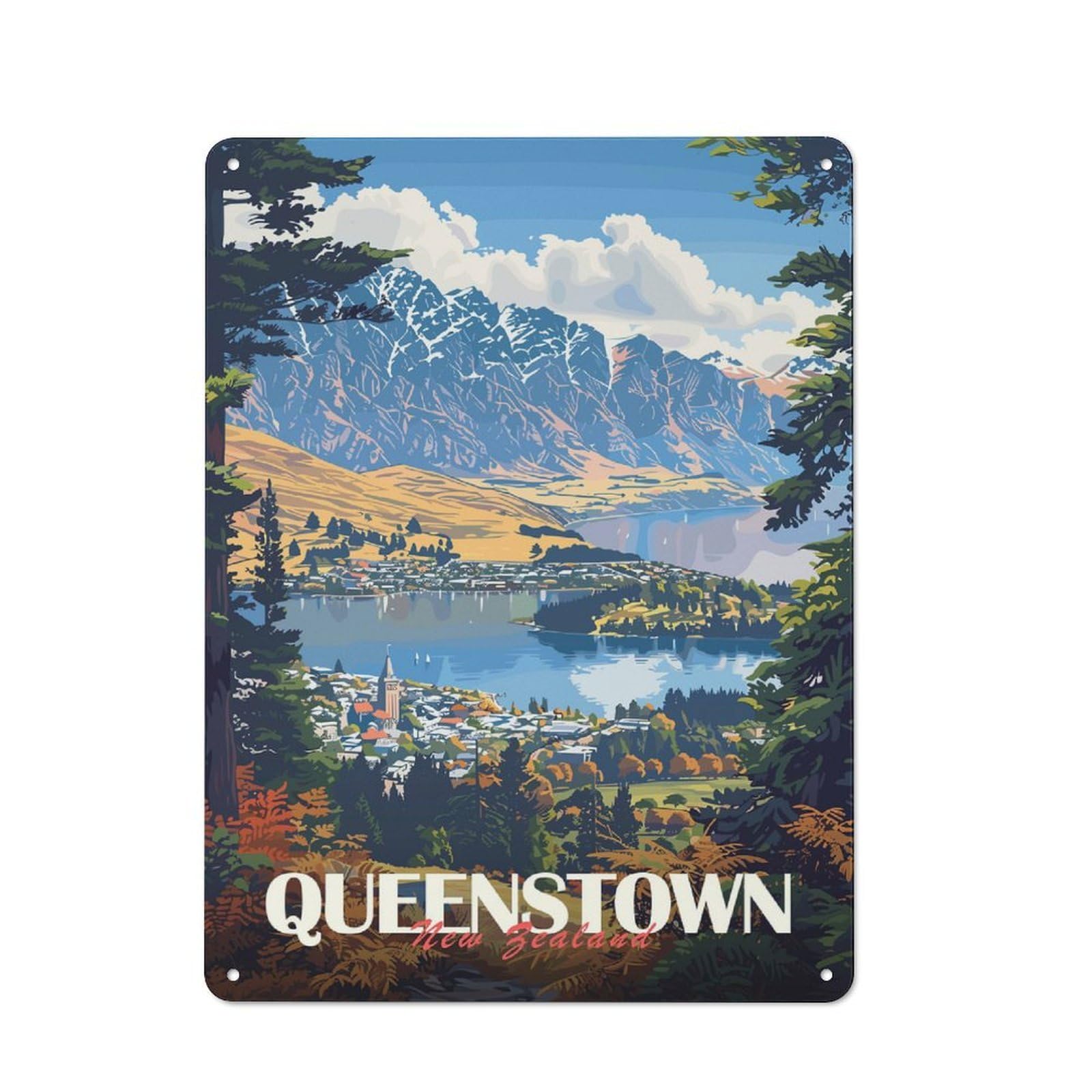 Junmoney Style-7 Queenstown, New Zealand(3) Rustic Tin Sign 40X30cm For Guest Room Or Hallway, For Vintage Wall Decor Fans, For Home Office And Studio Walls