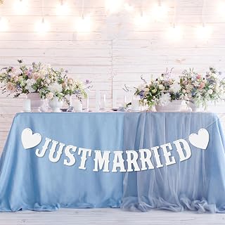 Just Married Banner Wedding Bunting Banner Just Married Garland Decoration Hanging Sign Garland for Bridal Shower Wedding Engagement Car Party Decoration(Pack of 1)