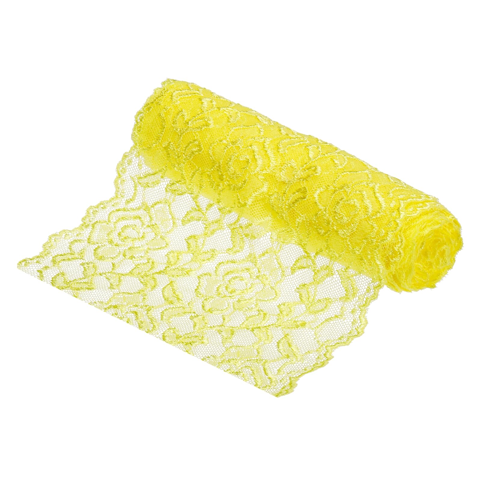 sourcing map 7 Inch Wide 5 Yard Lace Ribbon Floral Pattern Yellow Lace Trim Ribbon for Sewing Making, and DIY Crafts, Gift Wrapping, Bouquets, Wedding Decor